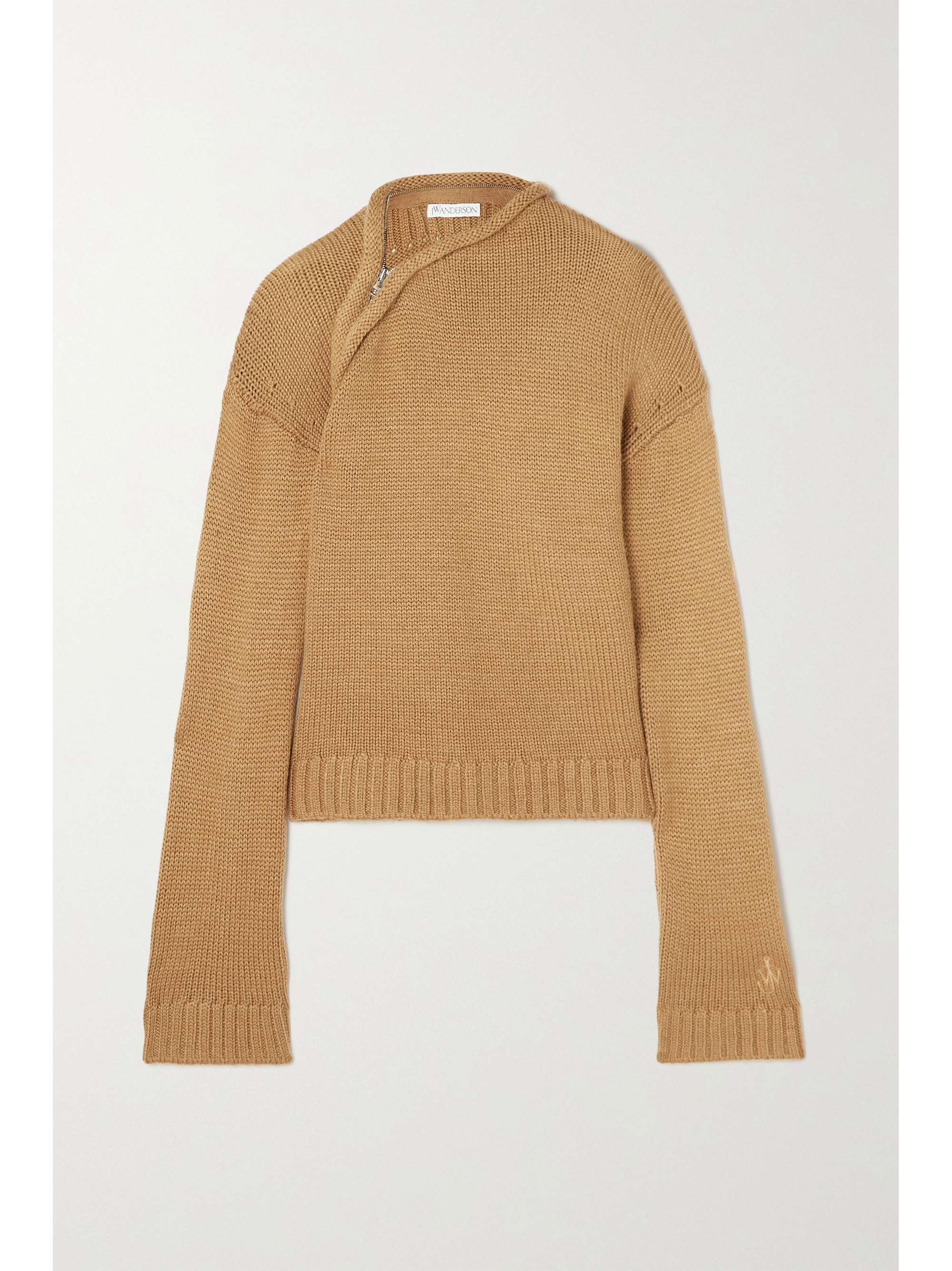 Camel Zip-detailed knitted sweater | JW 