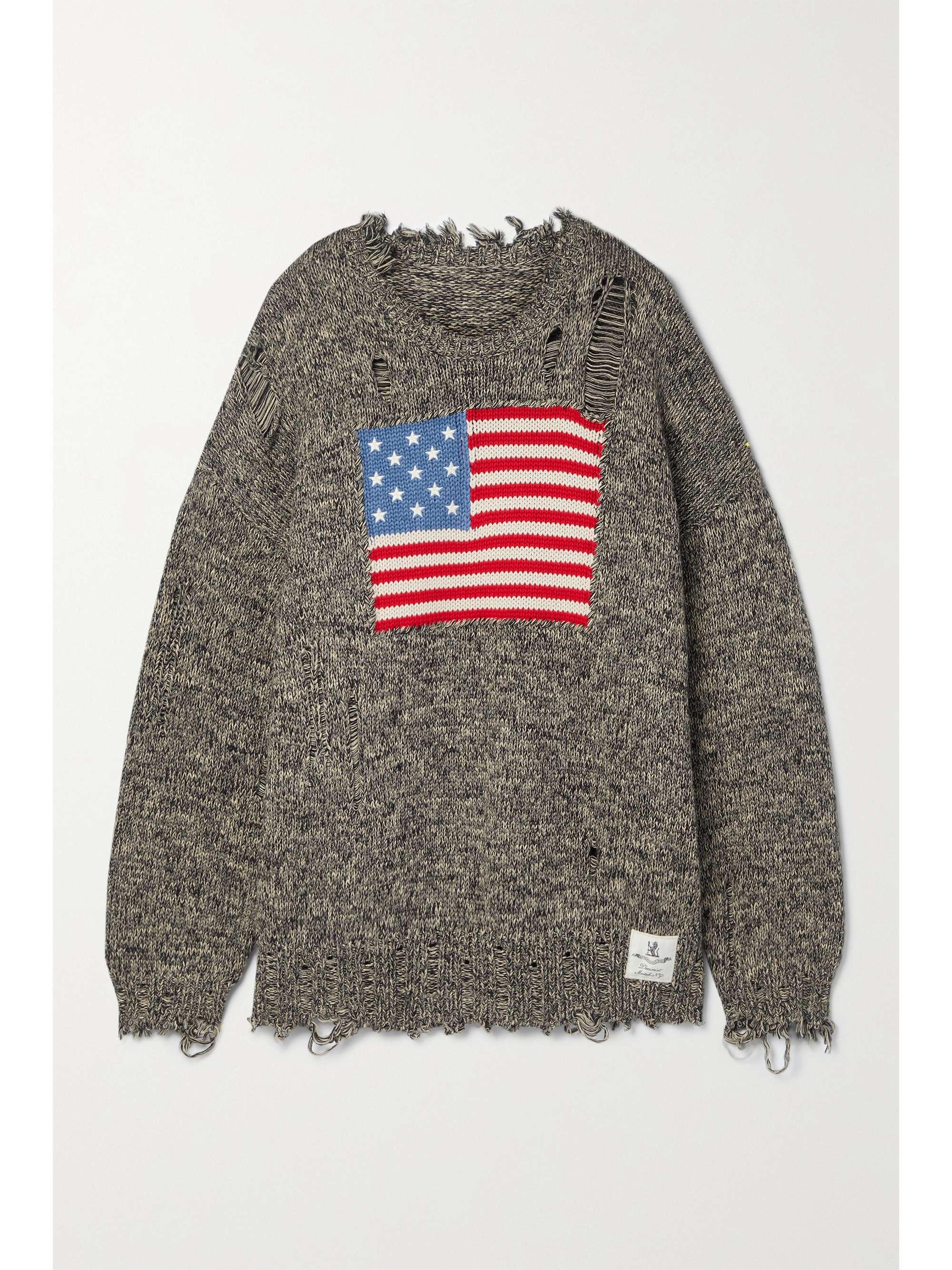 Gray Distressed jacquard-knit cotton 