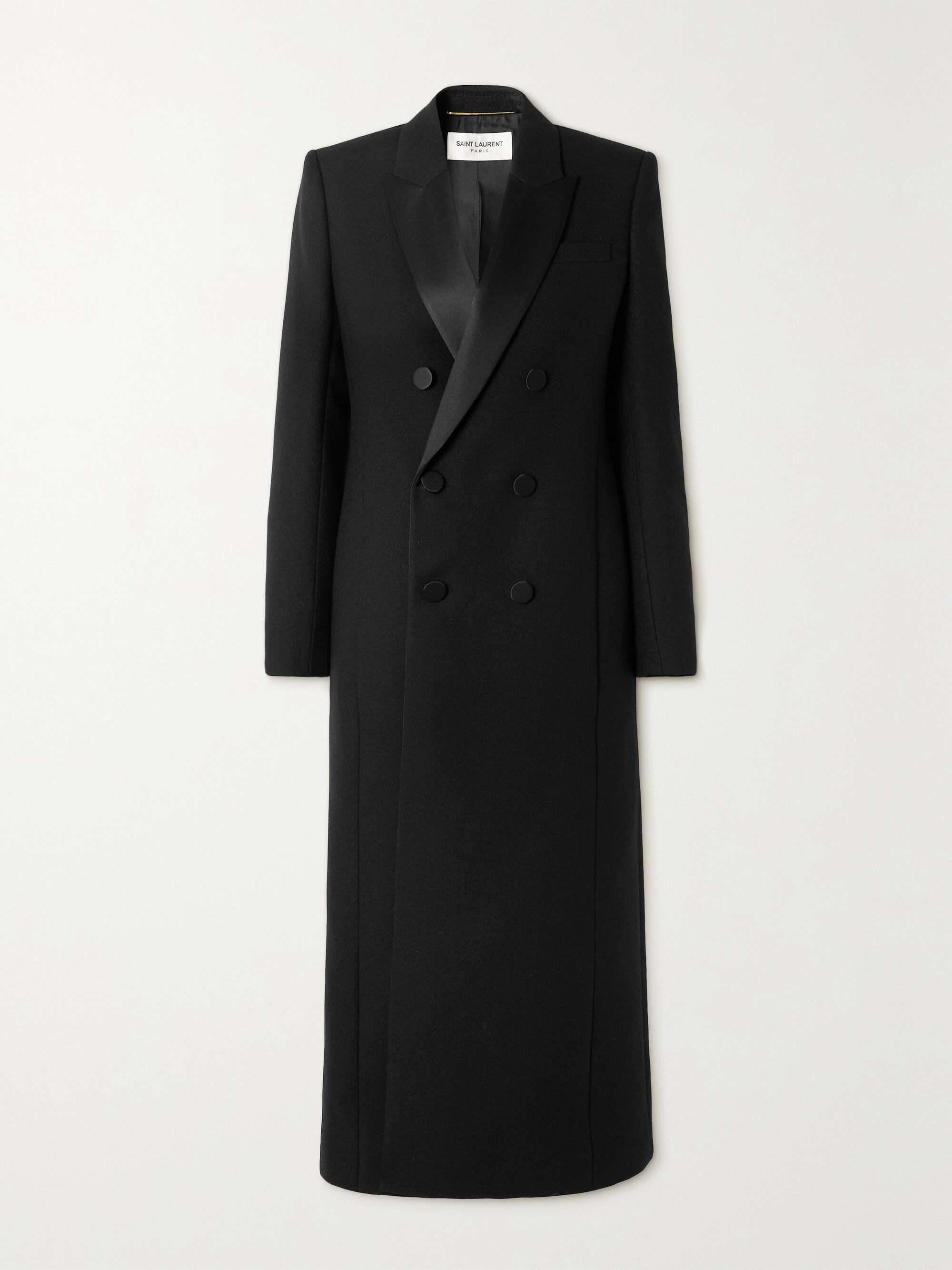 Double-breasted silk-trimmed wool coat