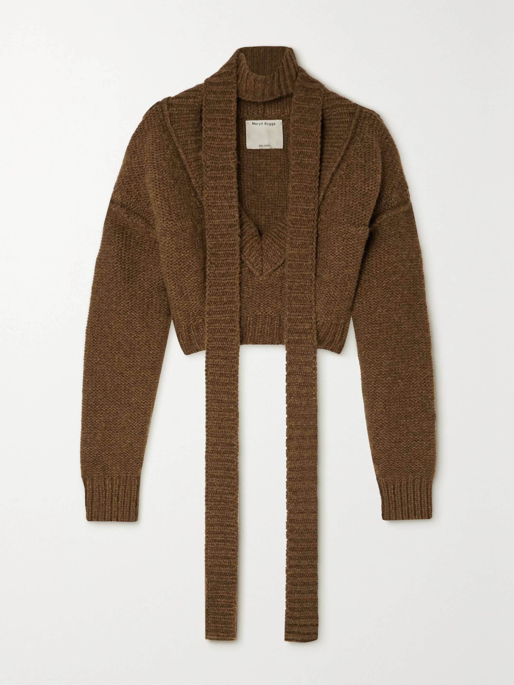 Brown Cropped tie-detailed wool sweater 