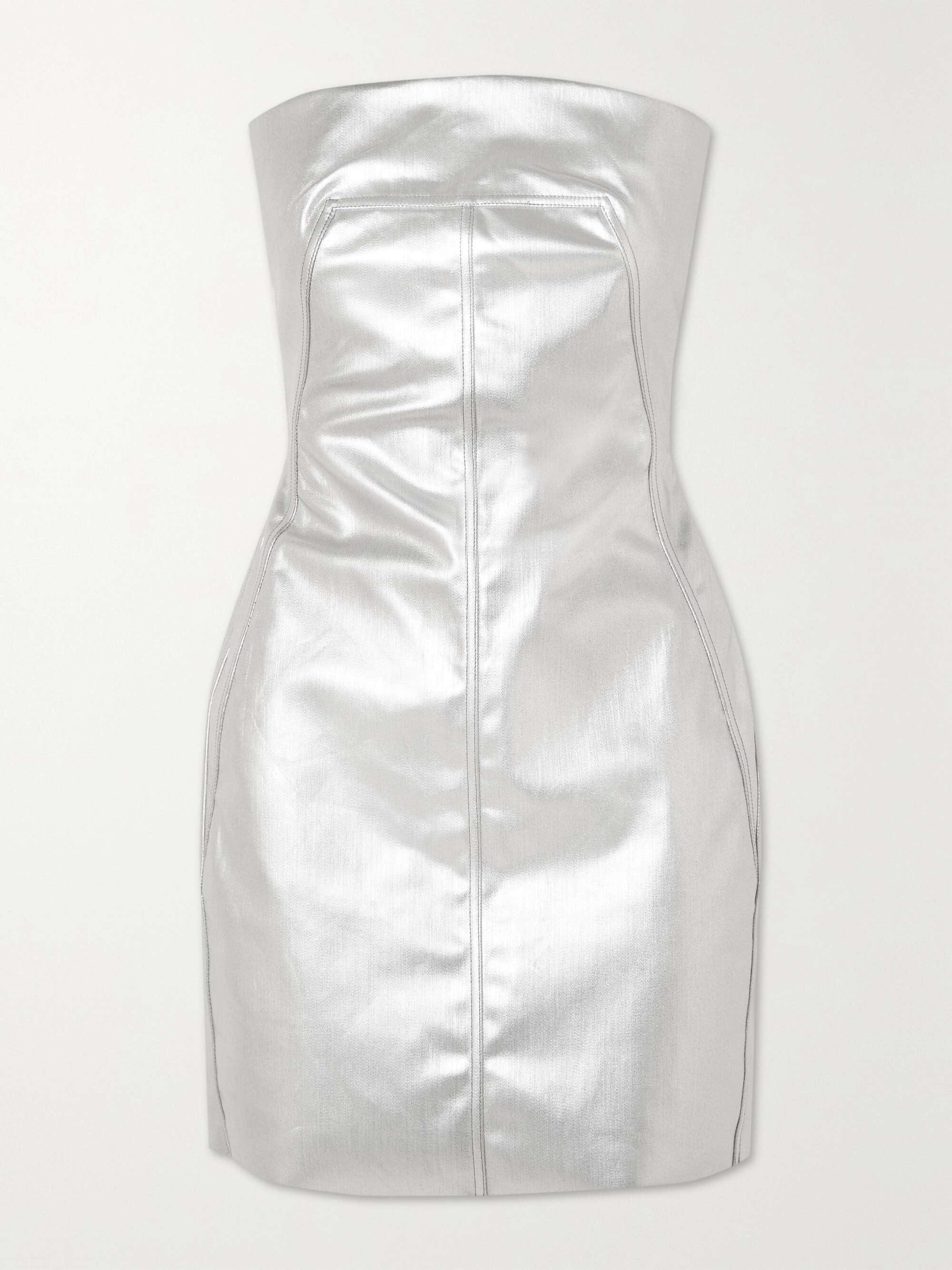 RICK OWENS Strapless metallic coated-denim mini dress | NET-A-PORTER