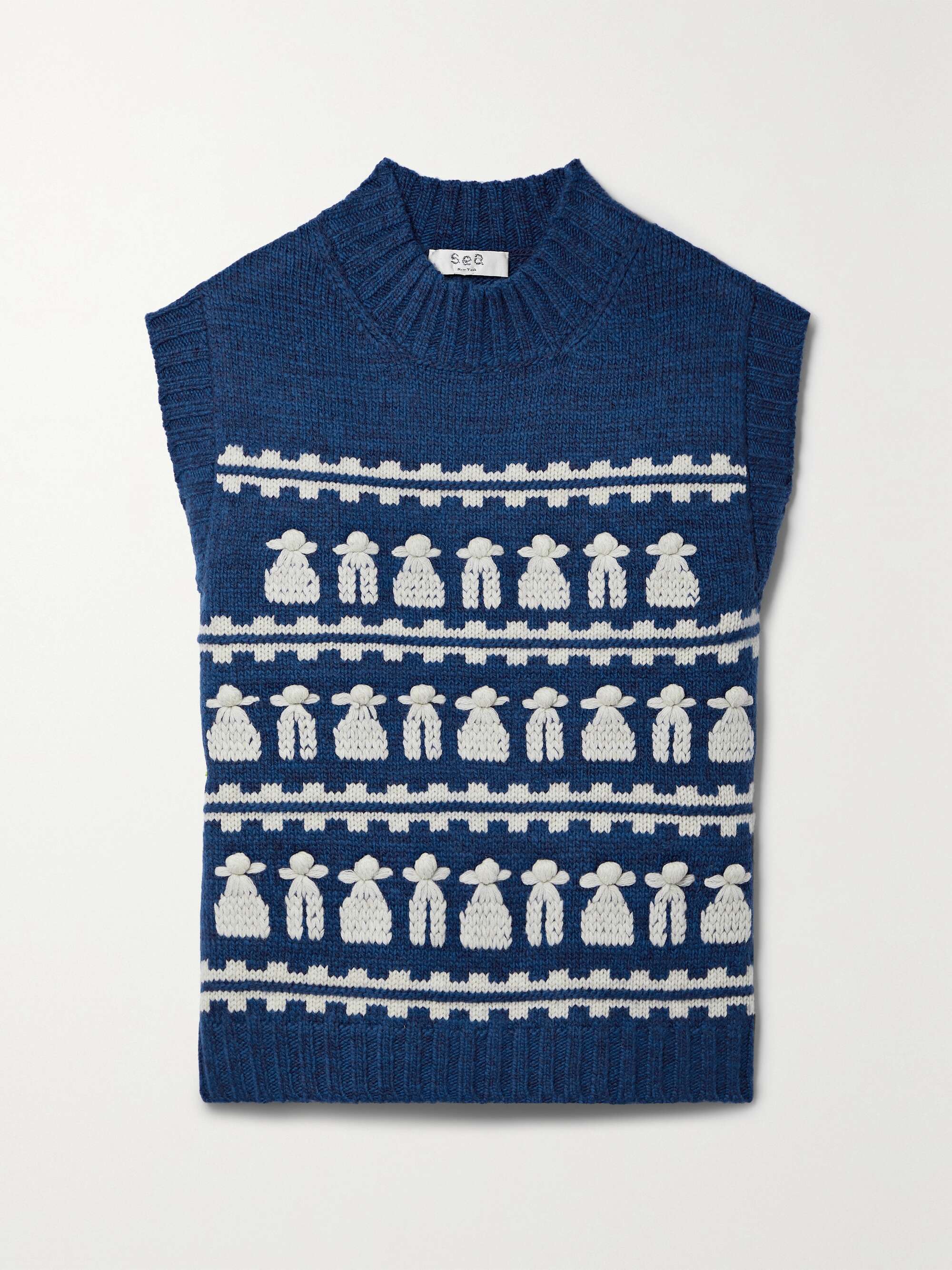 Navy Afina embroidered wool-jacquard 