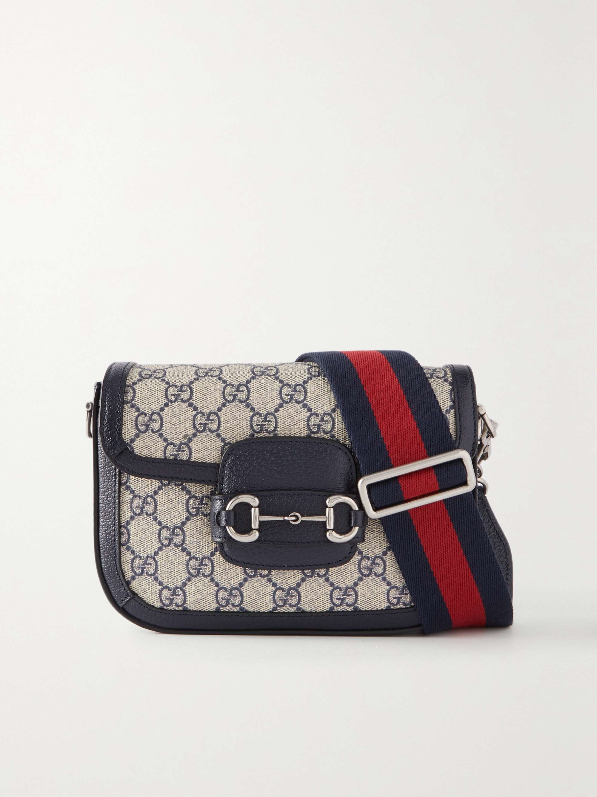 GUCCI 1955 Horsebit Shoulder Bag in Canvas with Navy Leather