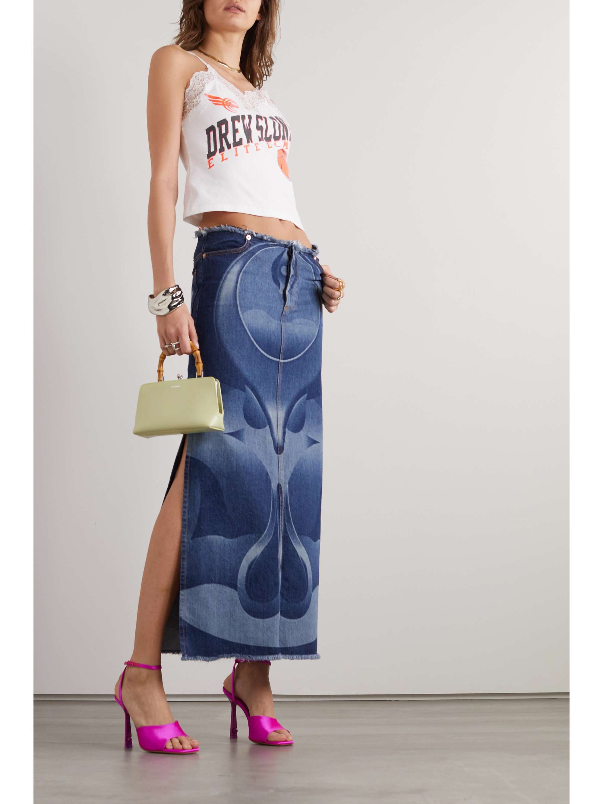 CONNER IVES + NET SUSTAIN lace-trimmed printed cotton-jersey tank