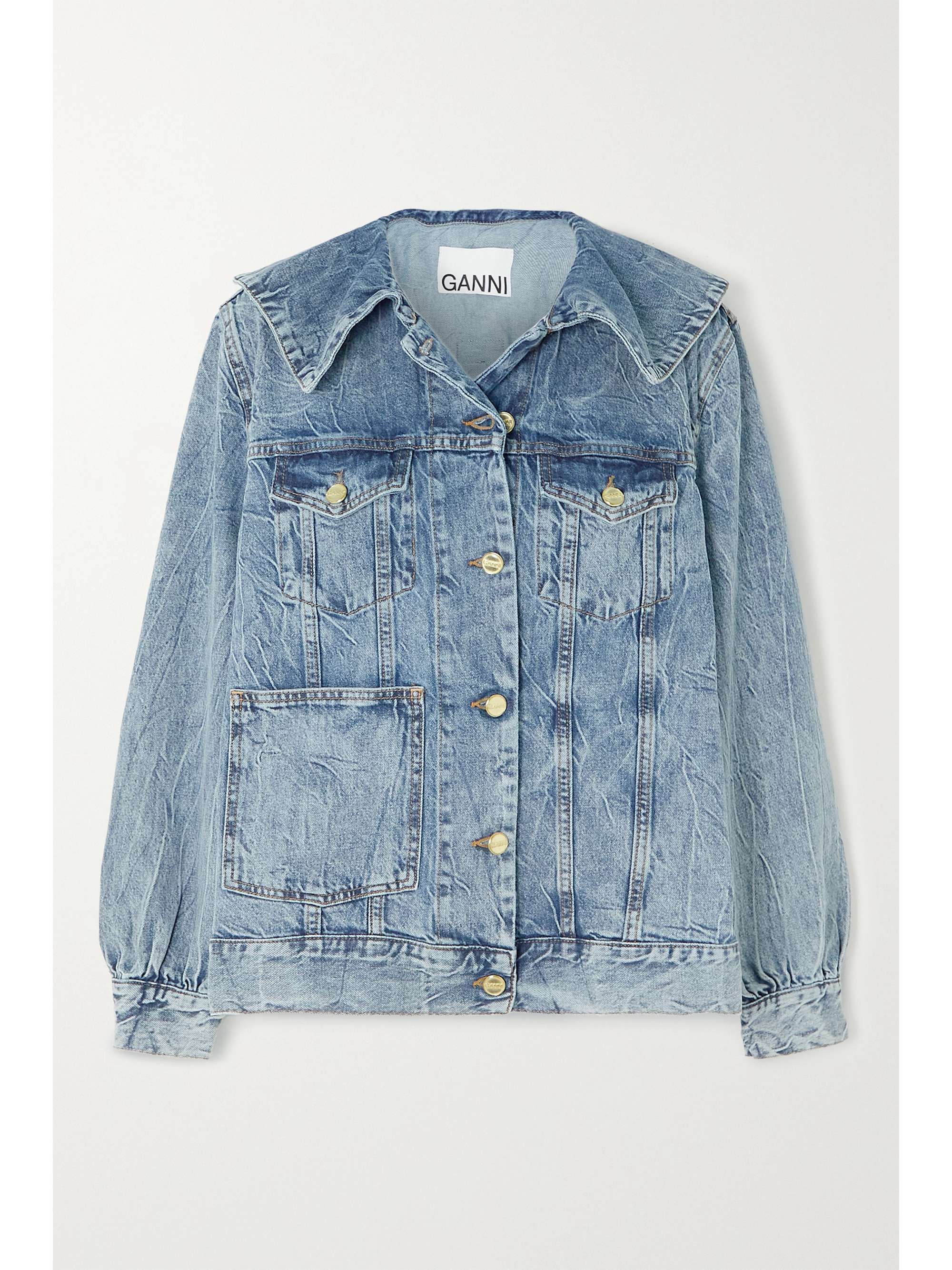 Mid denim Crinkled-denim jacket | GANNI 