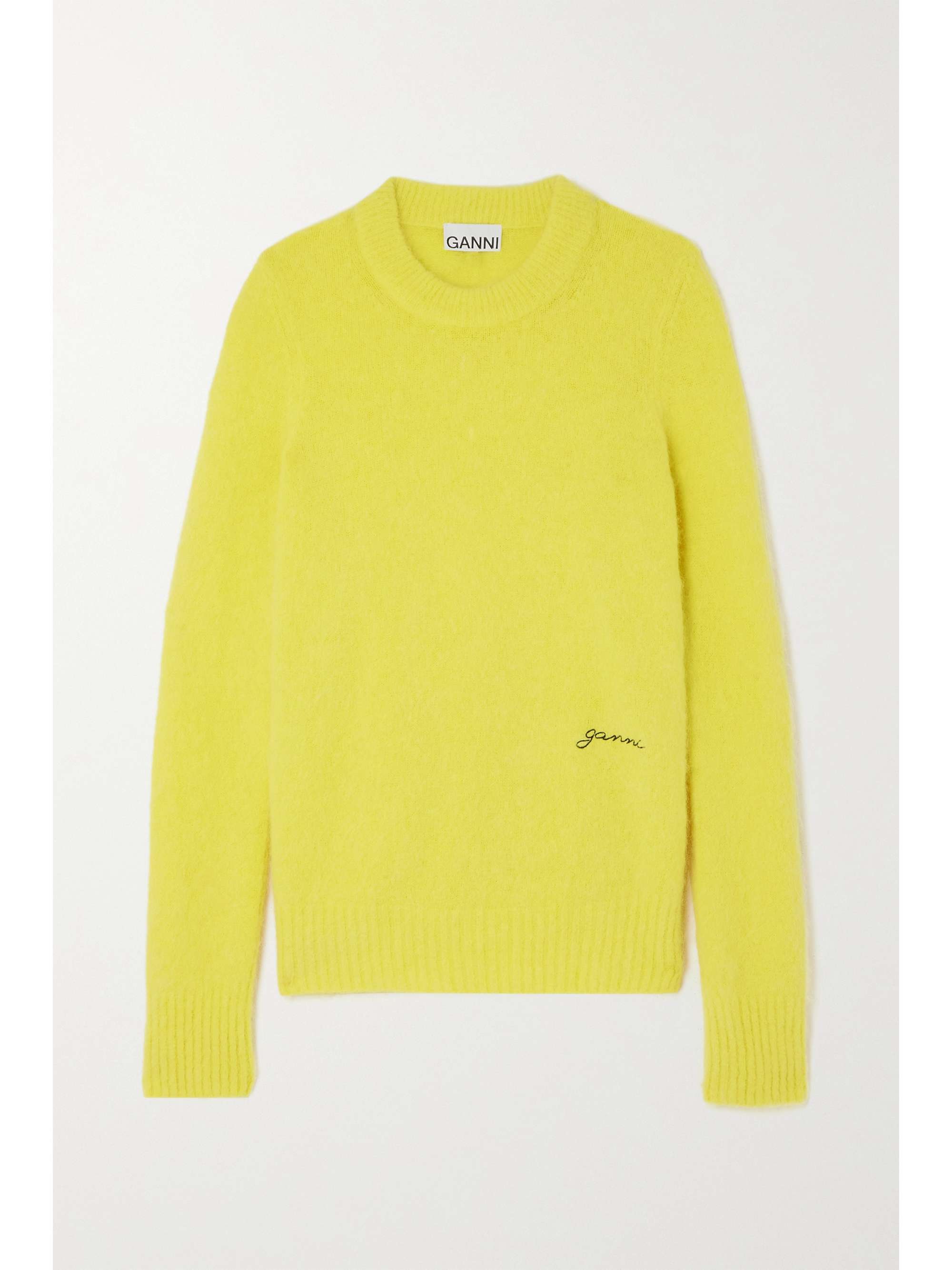 Yellow Embroidered brushed alpaca-blend 