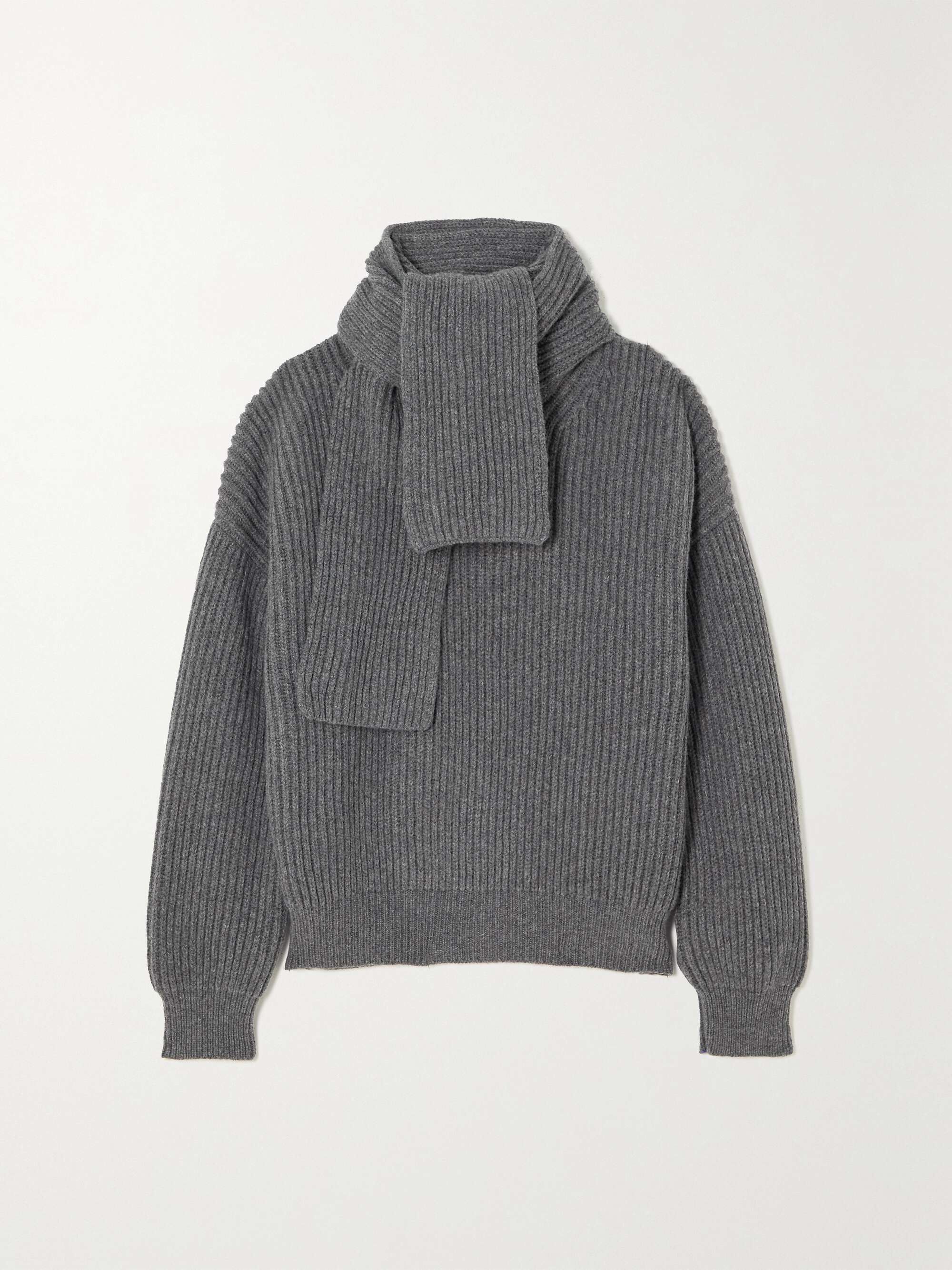\u0026Daughter - Tess Scarf-detailed Ribbed Wool Turtleneck Sweater - Gray - Large - Net A Porter
