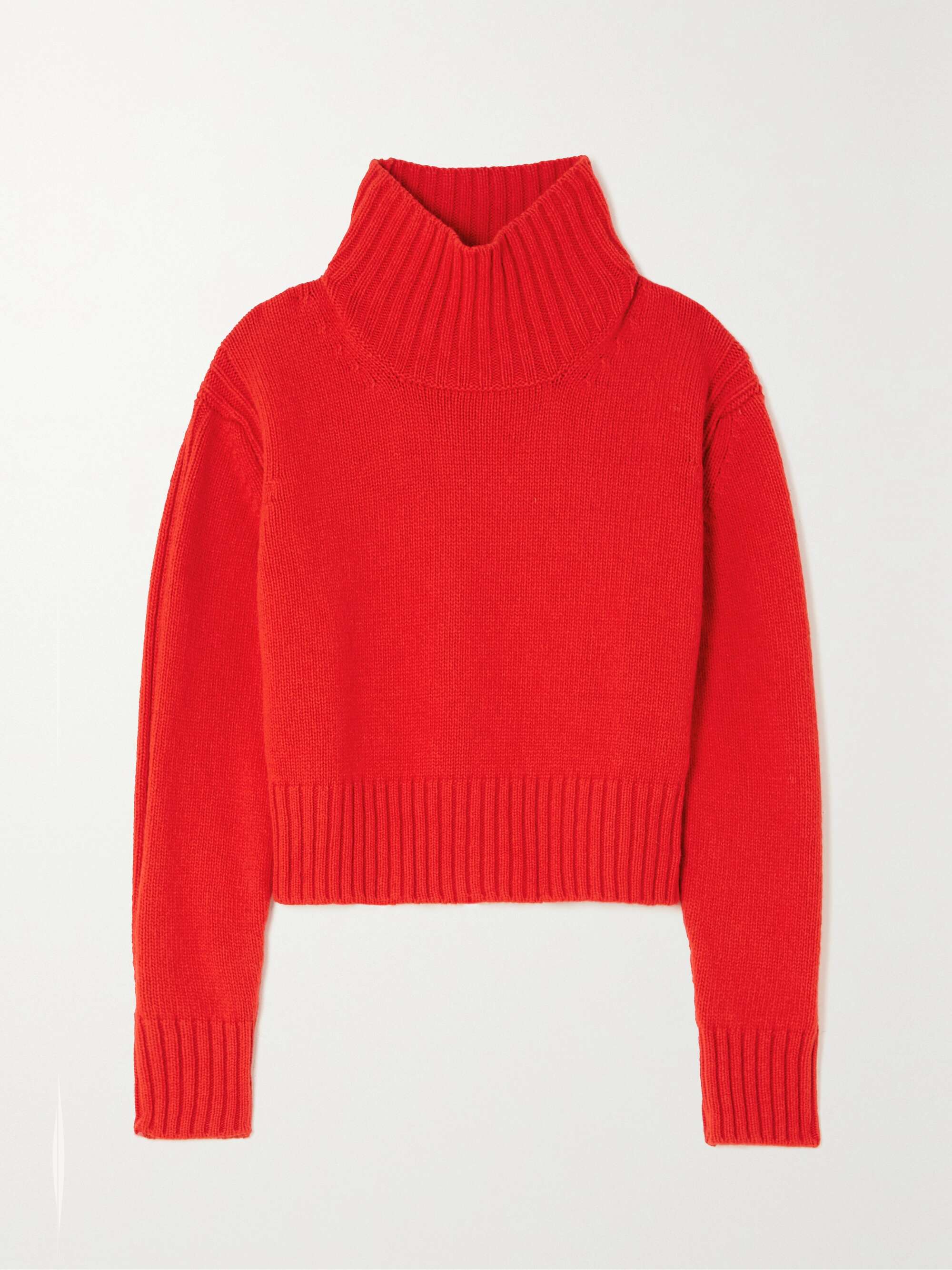 red turtleneck knit sweater