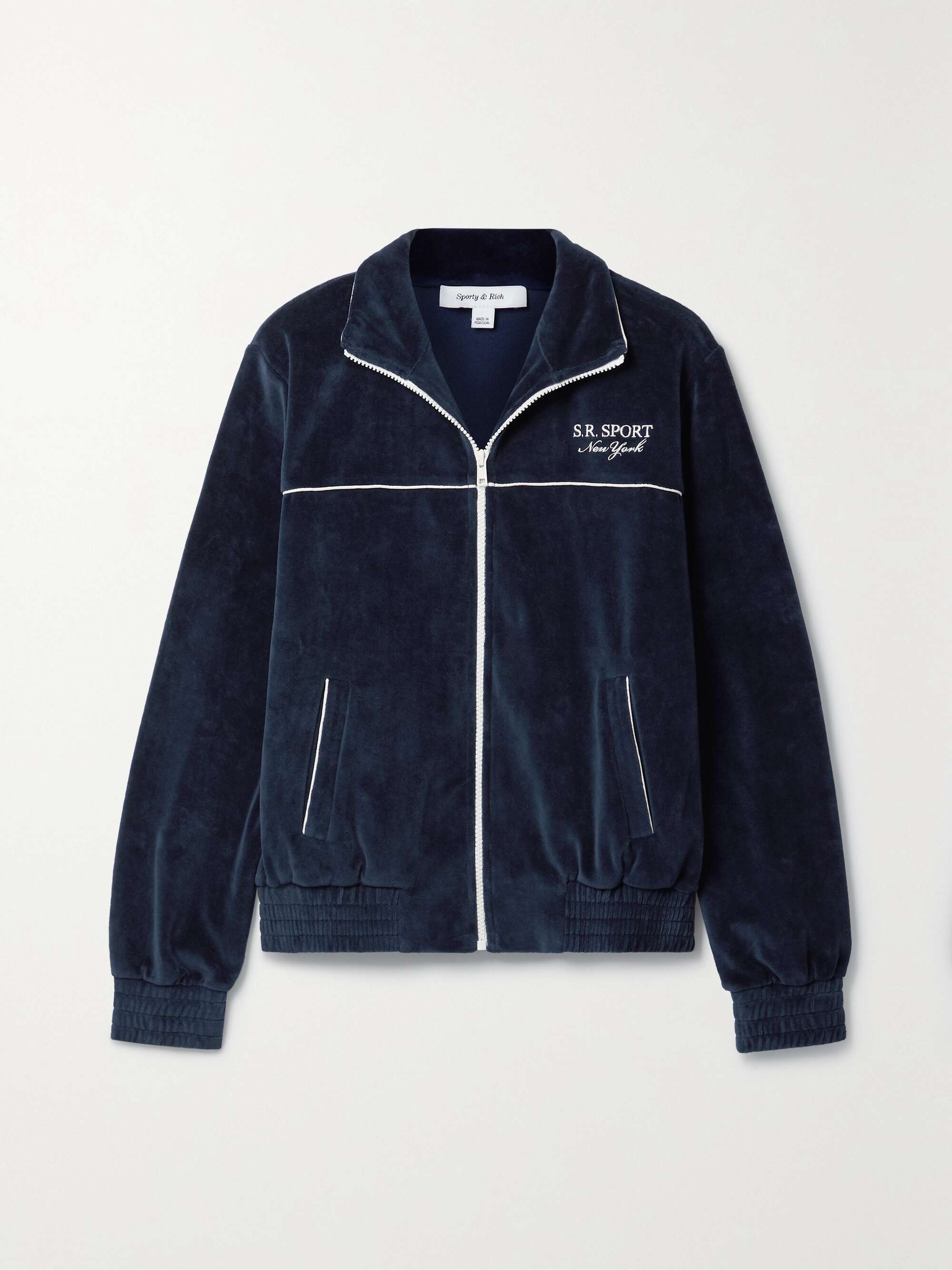 SPORTY & RICH Eden embroidered cotton-velour track jacket | NET-A