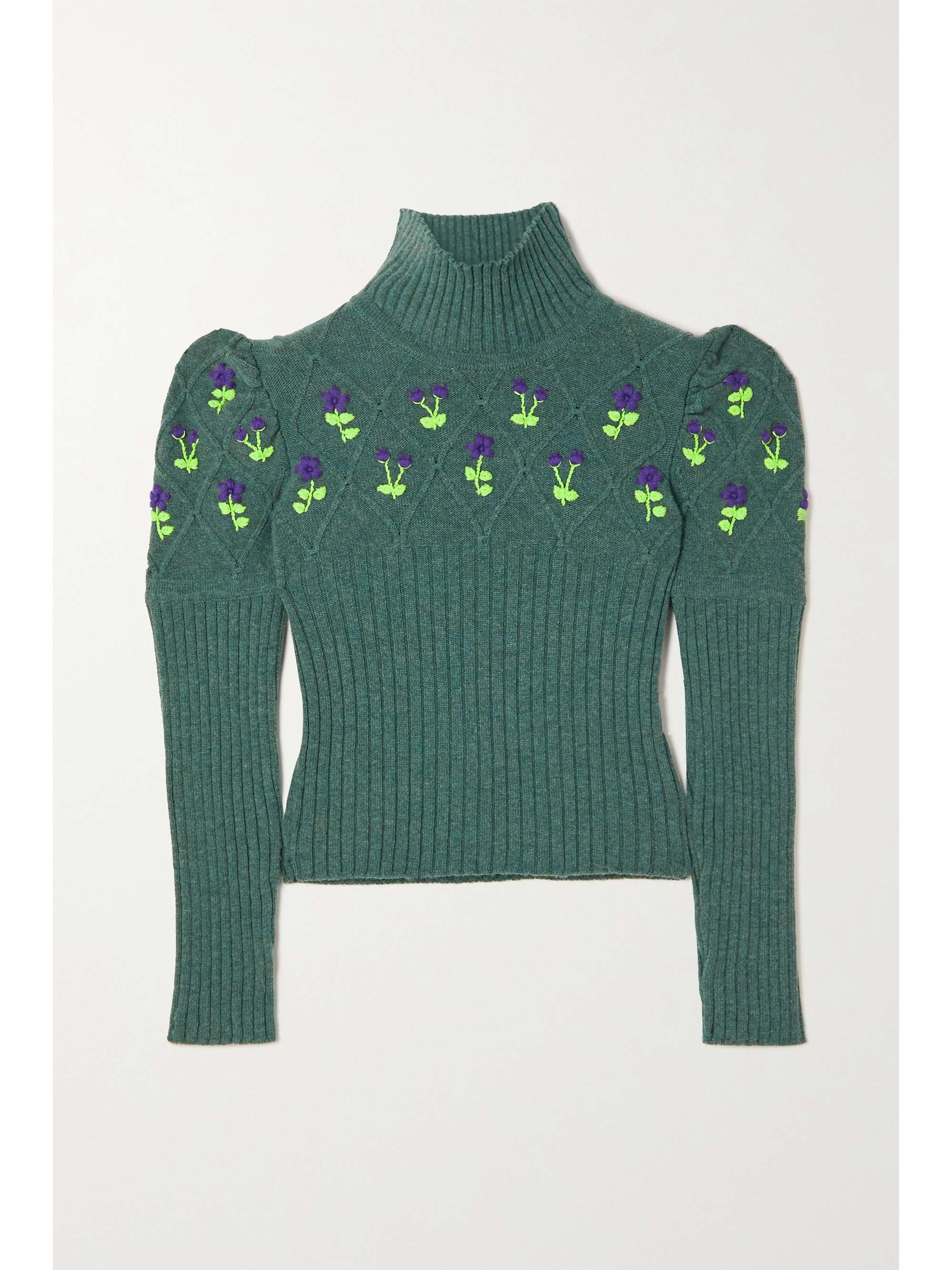 Green Oma embroidered ribbed wool 