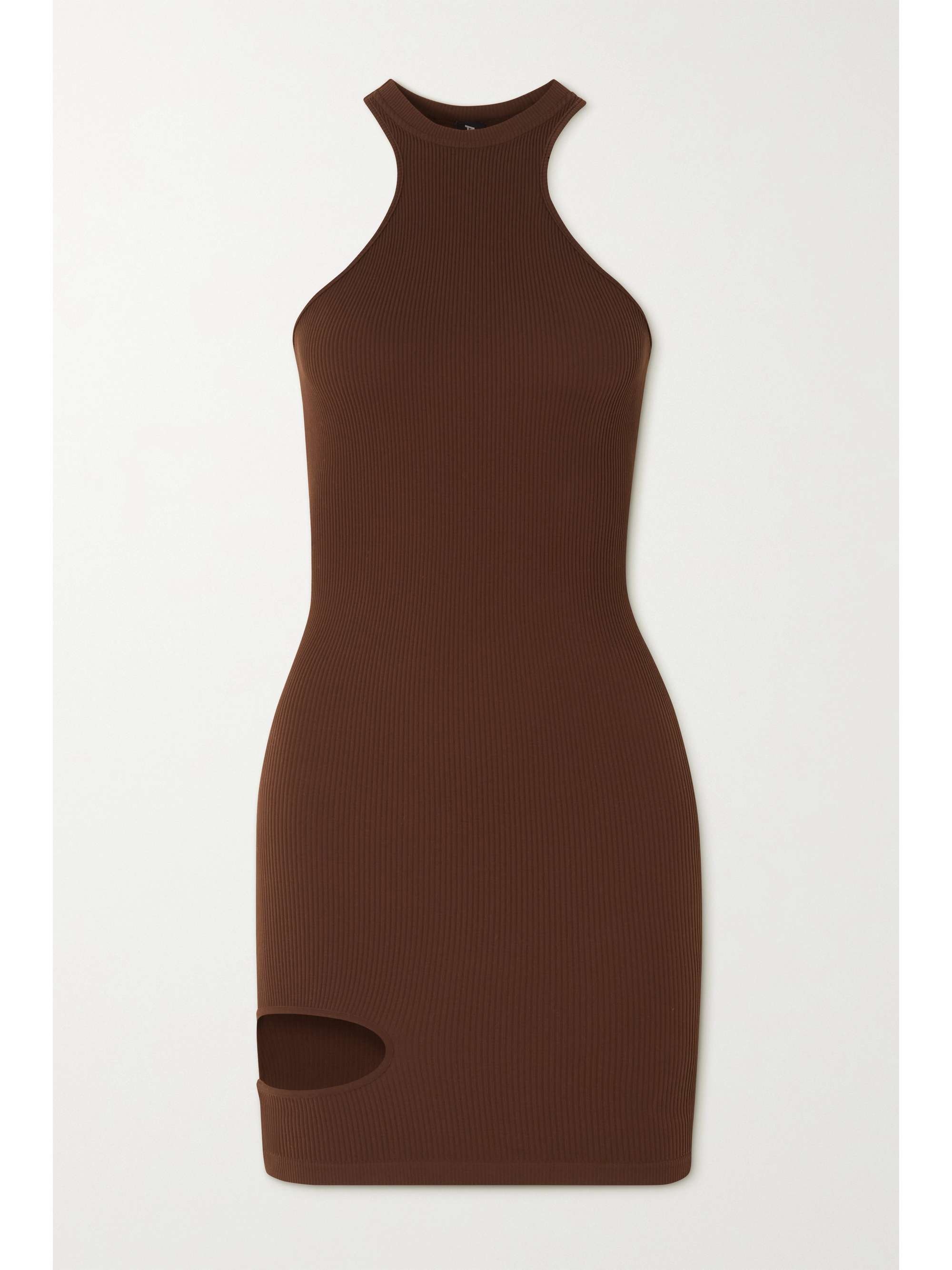 Brown Cutout ribbed jersey mini dress 