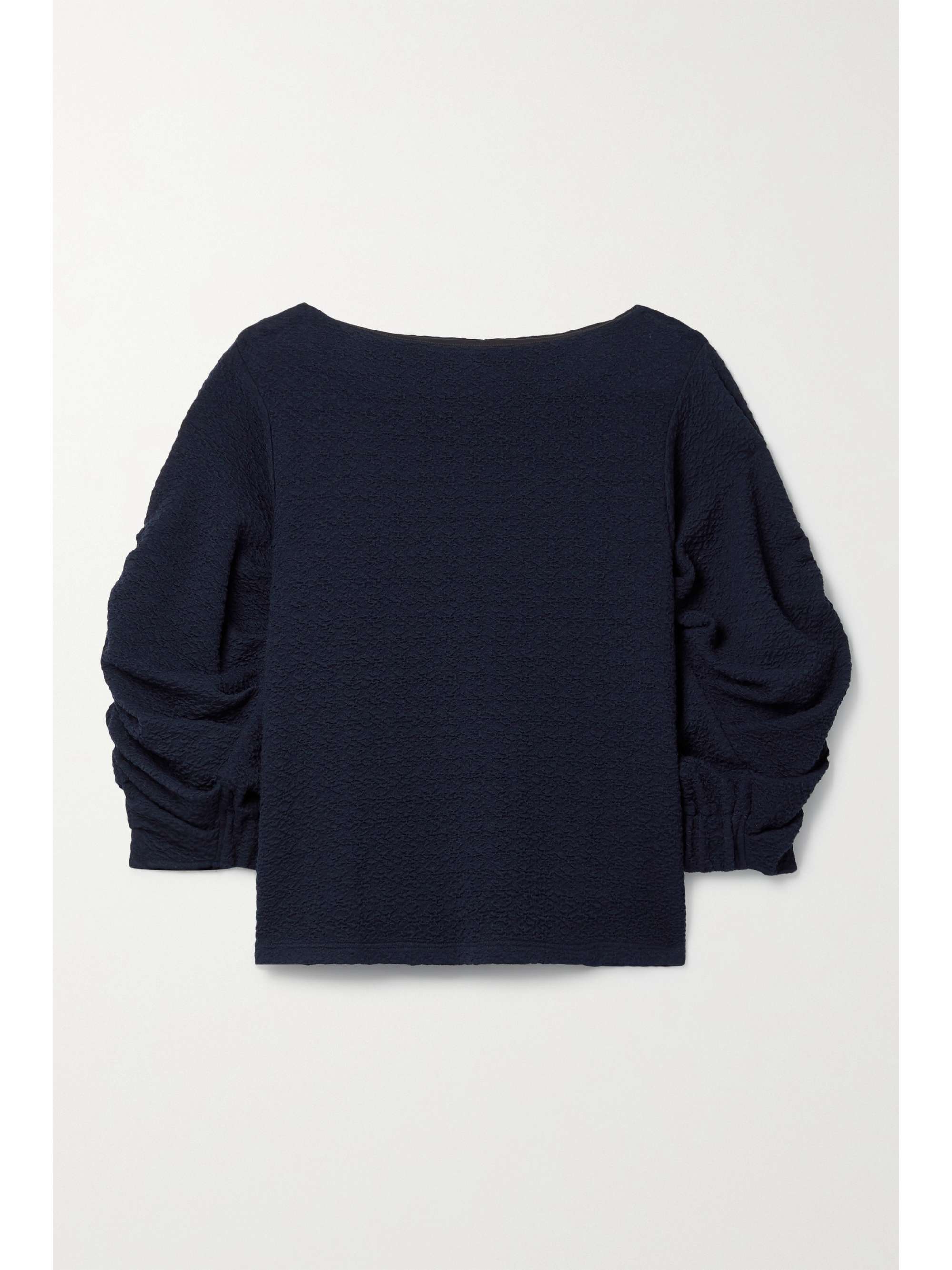 Navy Ruched textured-jersey top | TIBI 