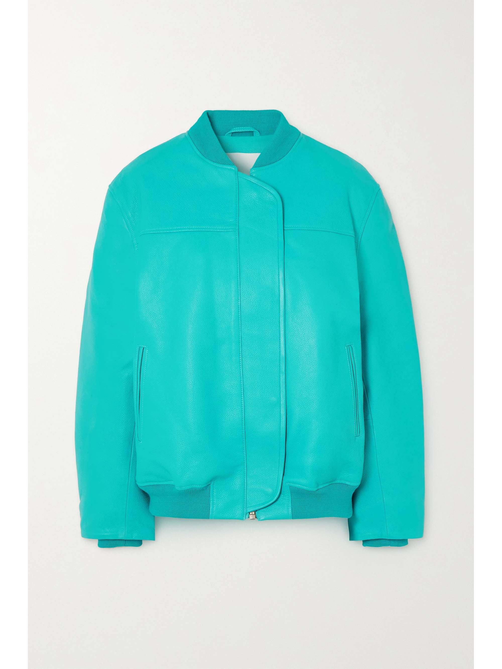 Turquoise Leather bomber jacket 