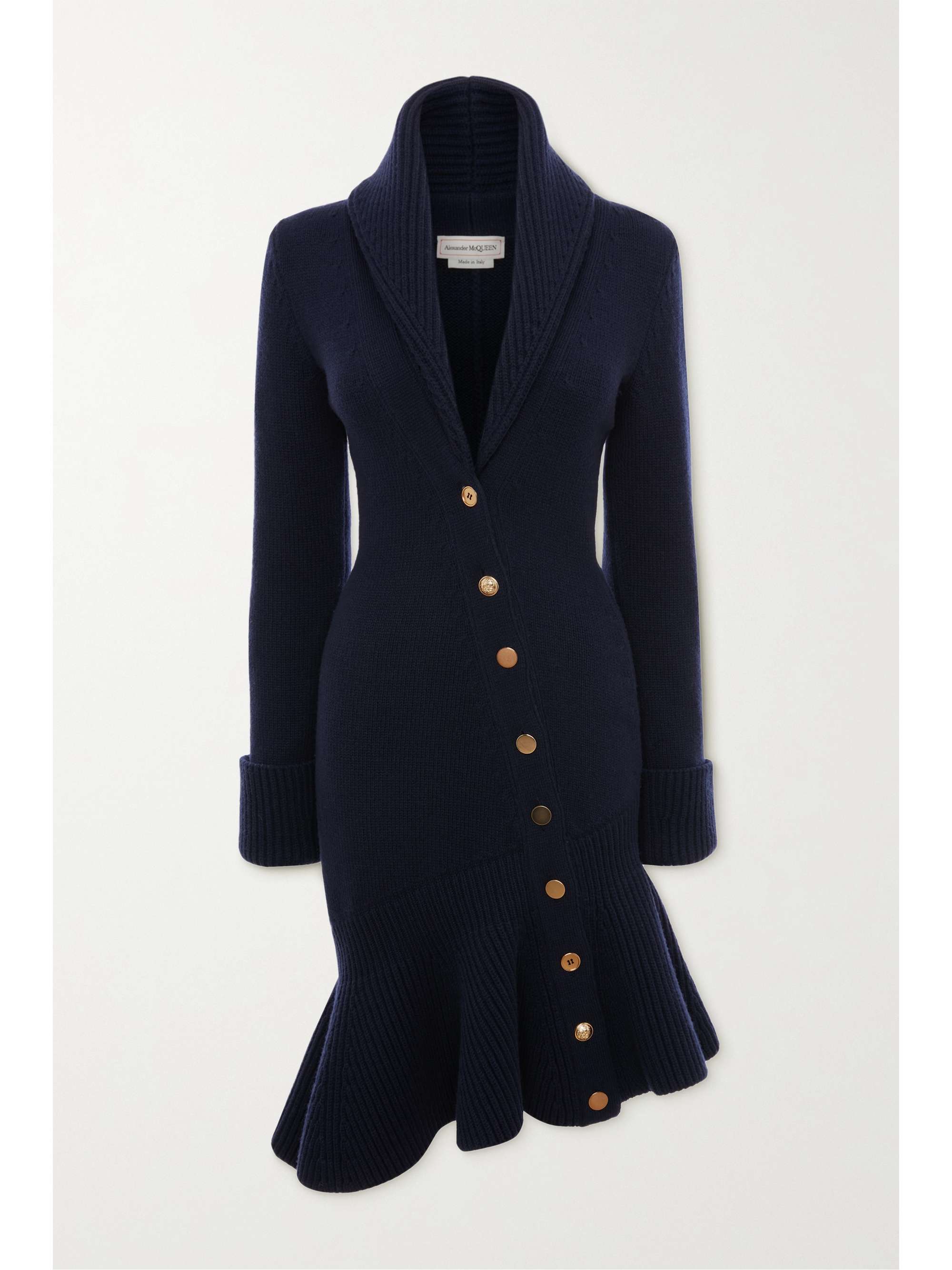 Blue Asymmetric ruffled wool mini dress 