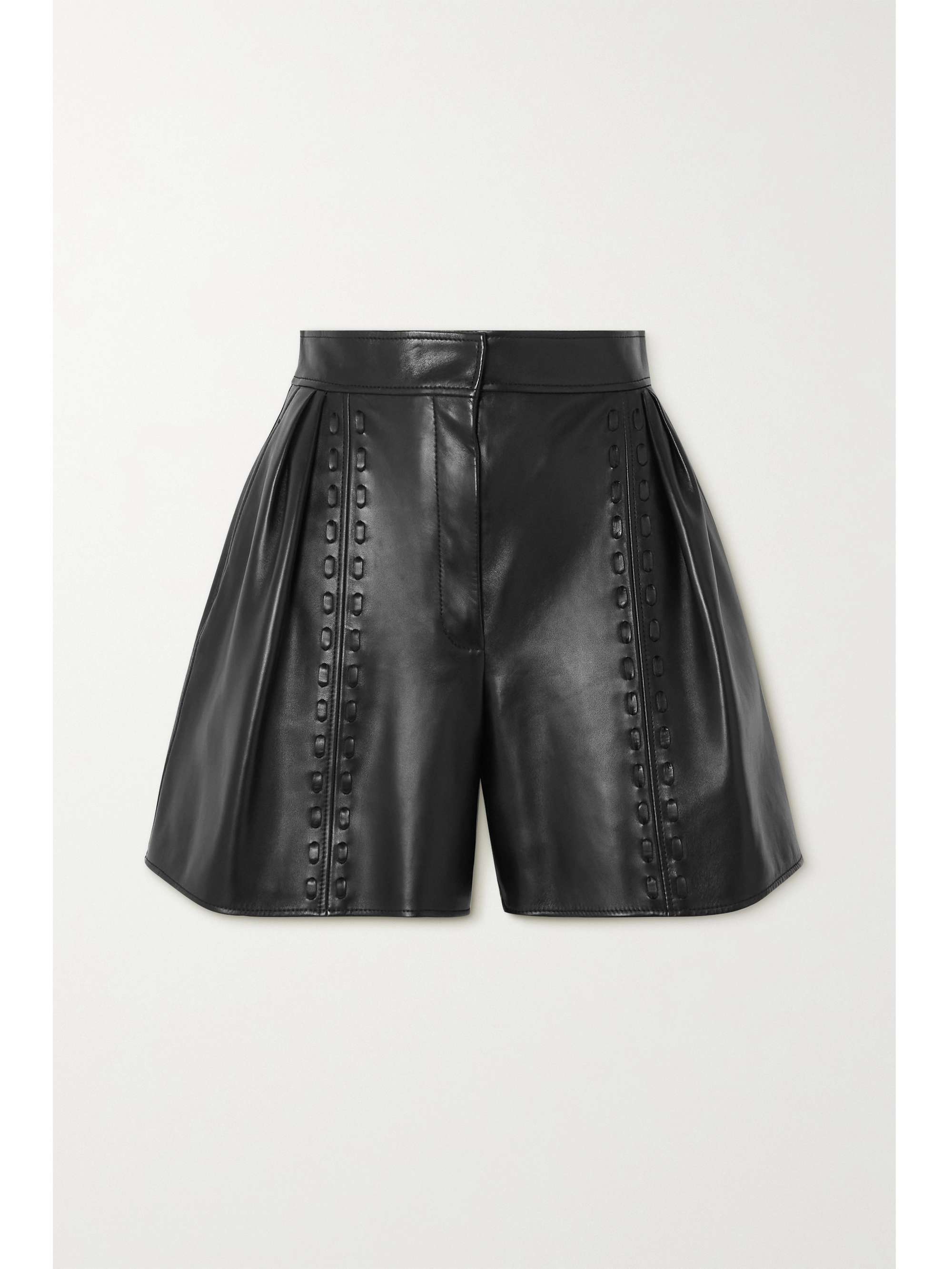 Black Whipstitched pleated leather 