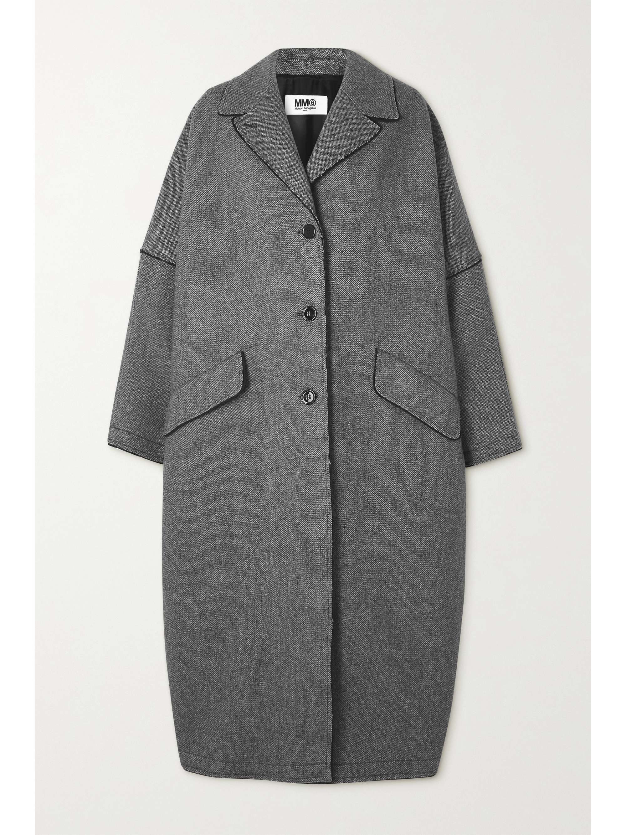 Black Oversized paneled wool-blend 