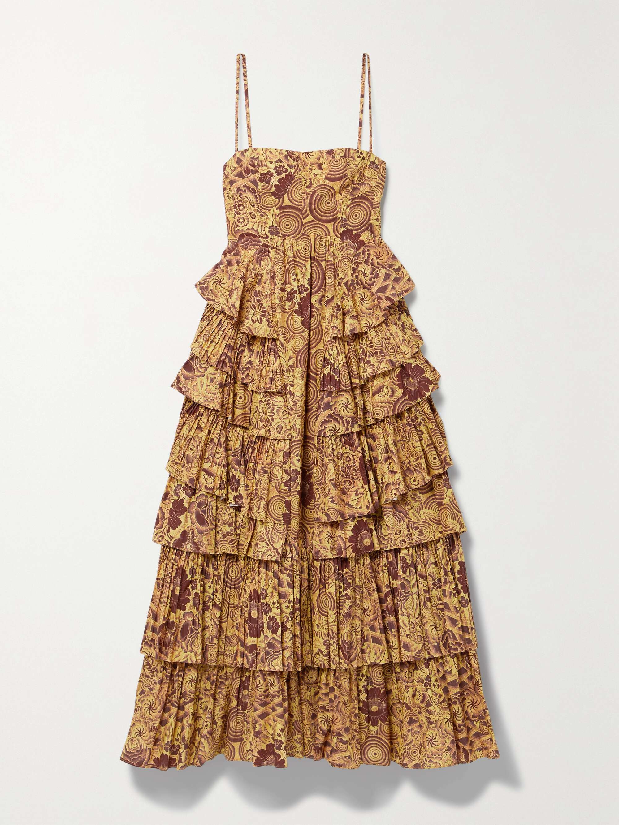 ULLA JOHNSON Avery tiered printed cotton-poplin midi dress | NET-A-PORTER