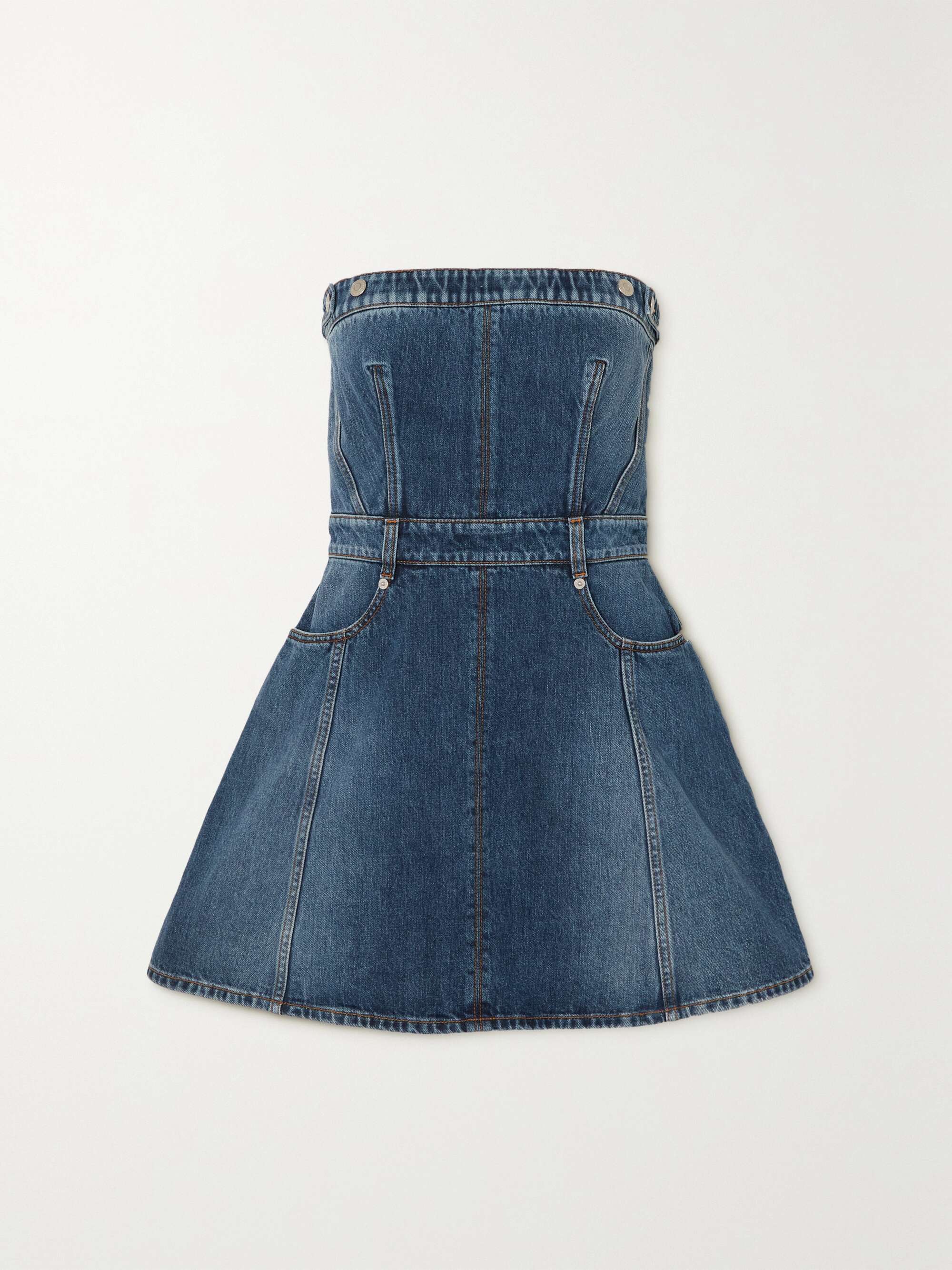 Blue Strapless denim mini dress 