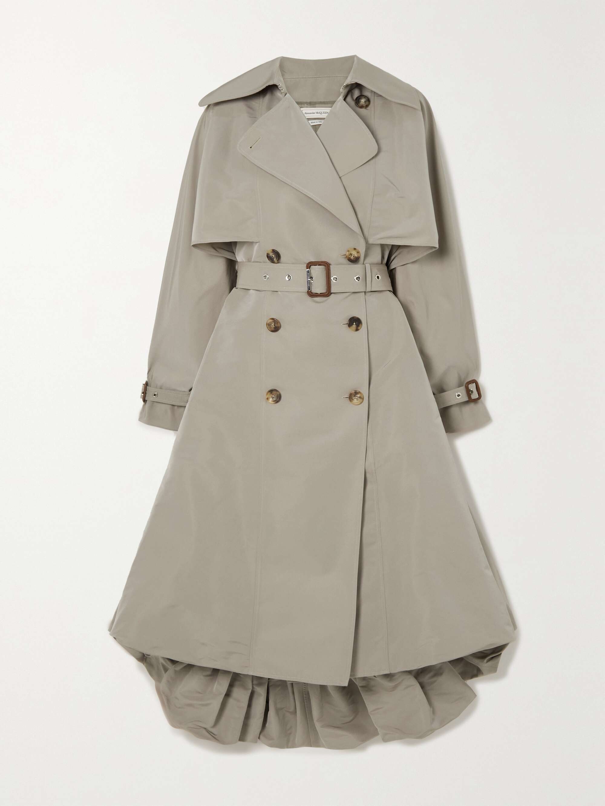 Belted double-breasted gabardine trench coat