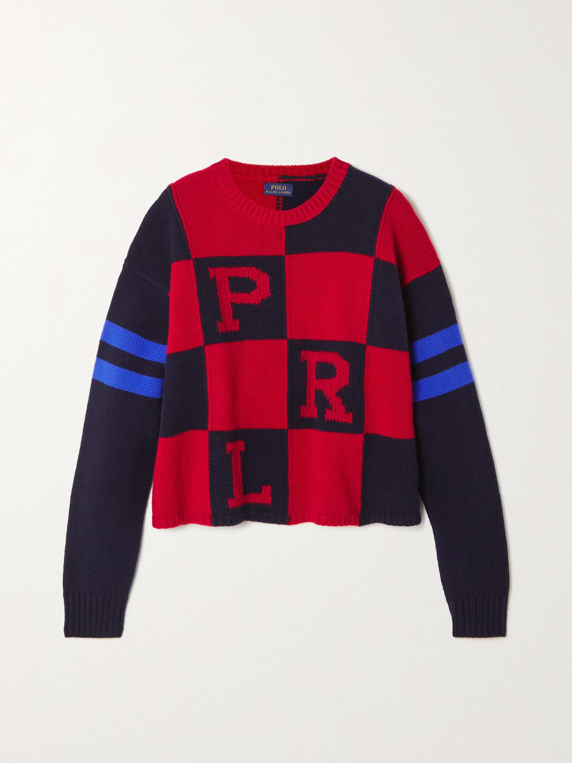 Red Intarsia color-block wool sweater 