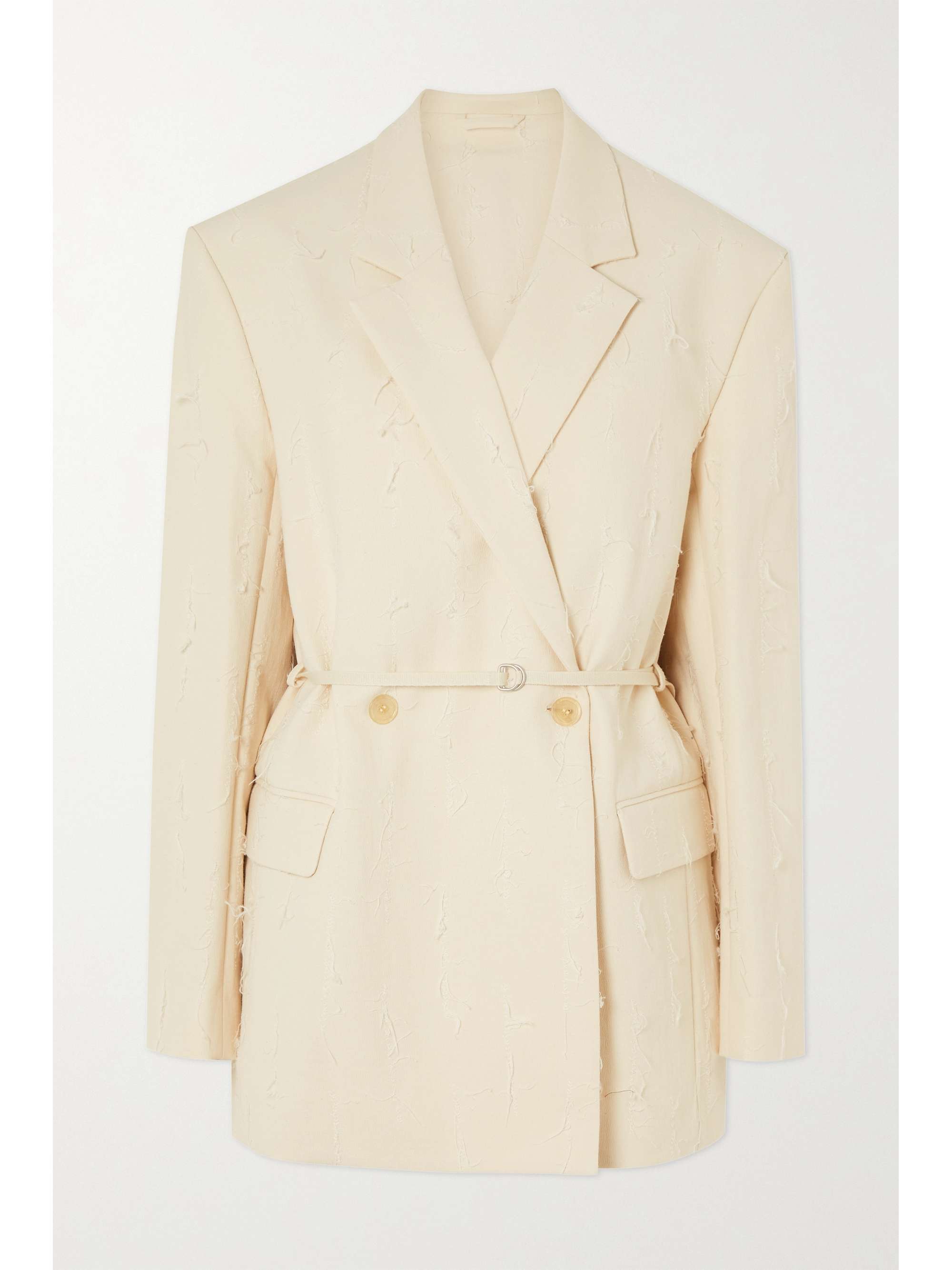Double-breasted belted frayed cotton-blend faille blazer 小物などお買い LOOSE DOUBLE - BRESTED JACKET テーラードジャケット