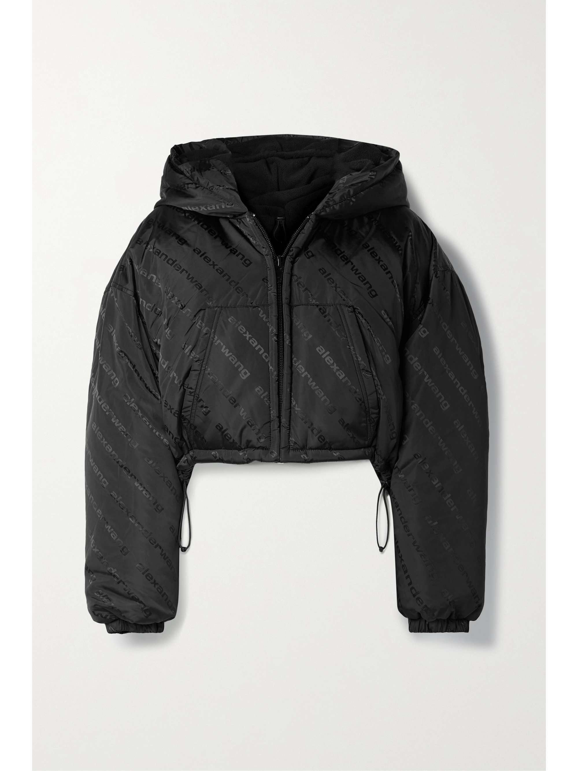 Black Cropped hooded shell-jacquard 