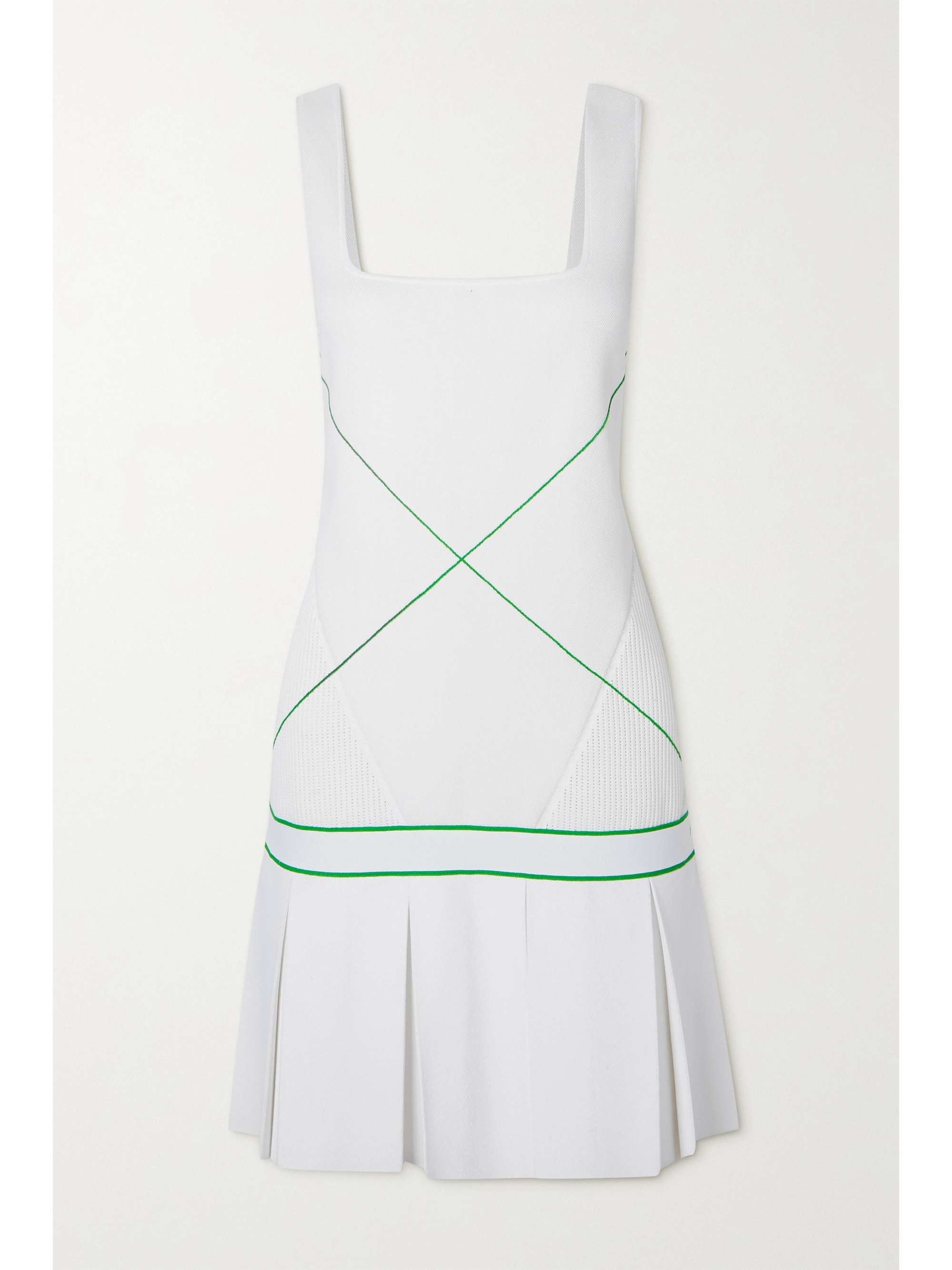 Pleated embroidered knitted mini dress 