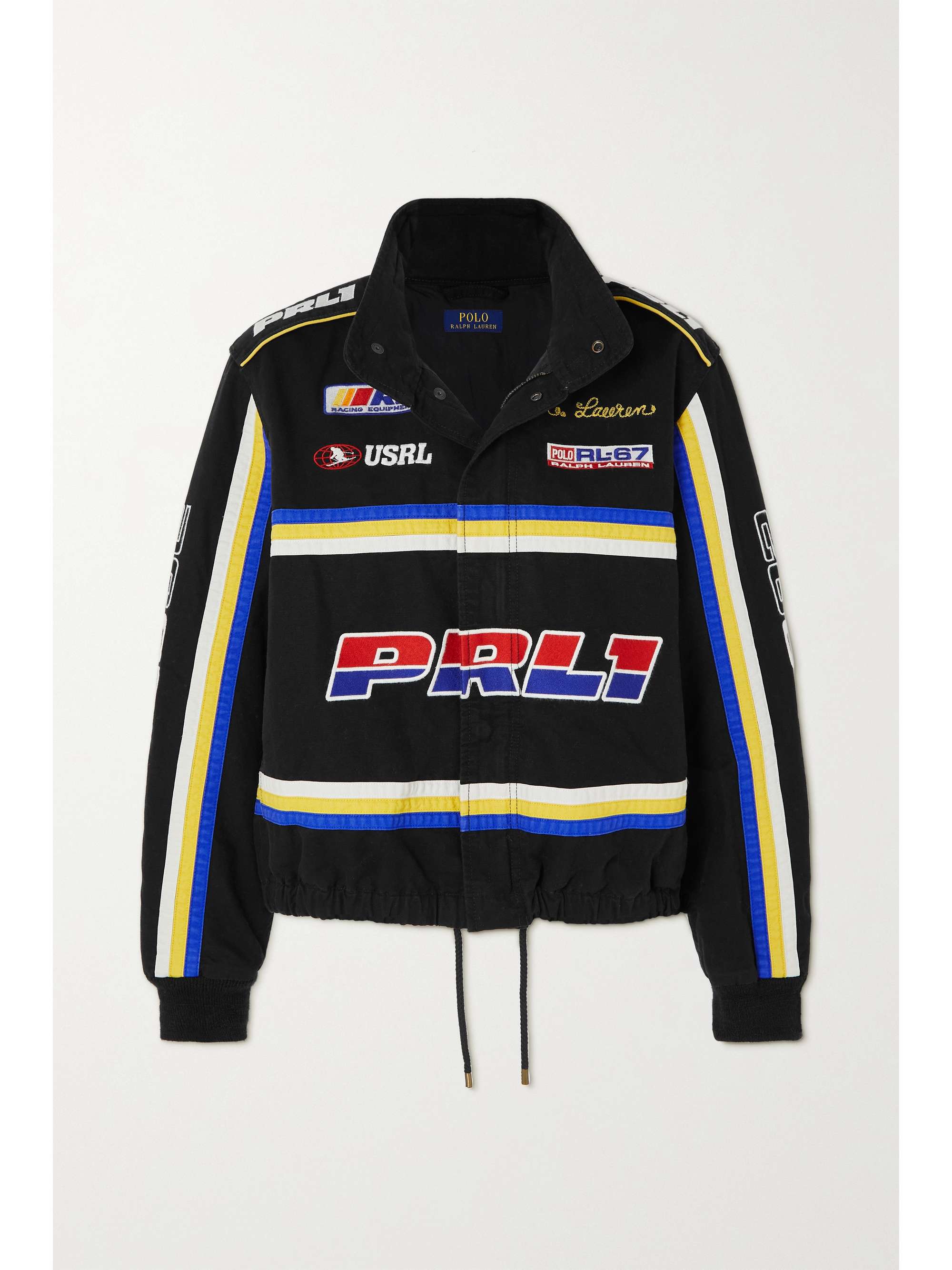 Polo Ralph Lauren - Embroidered Striped Cotton-Canvas Bomber Jacket - Black - Small - Net A Porter