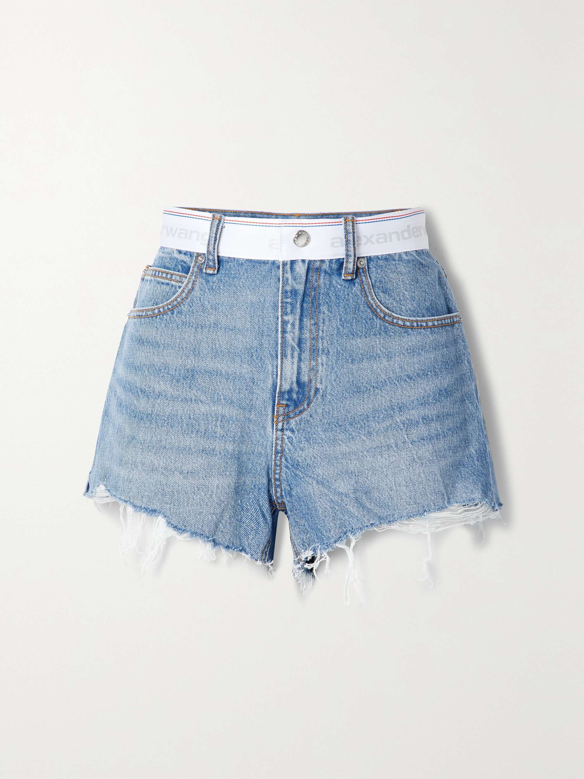 ALEXANDER WANG Jacquard-trimmed frayed denim shorts | NET-A-PORTER