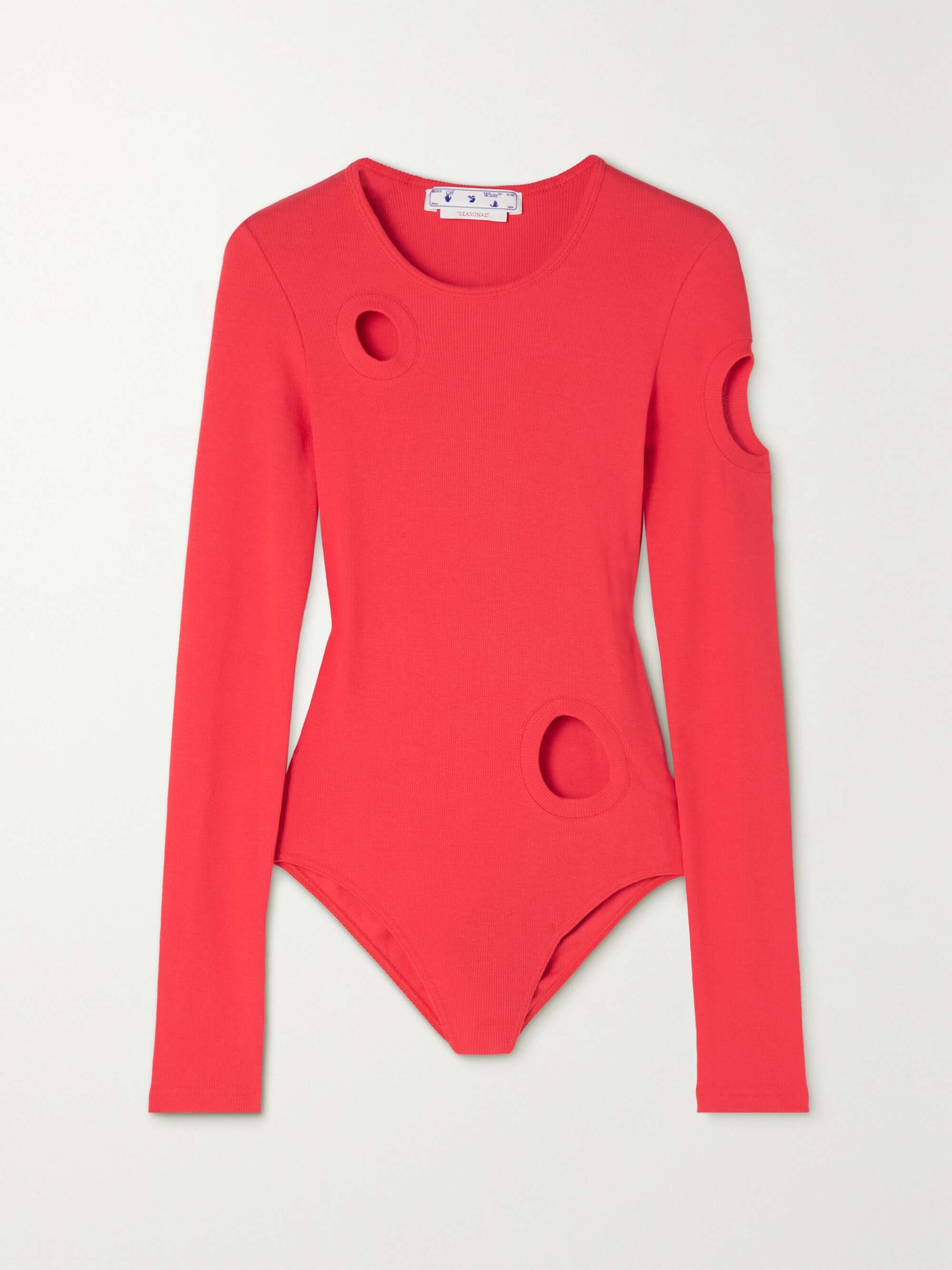 OFF-WHITE Meteor cutout ribbed stretch-cotton jersey bodysuit | NET-A-PORTER