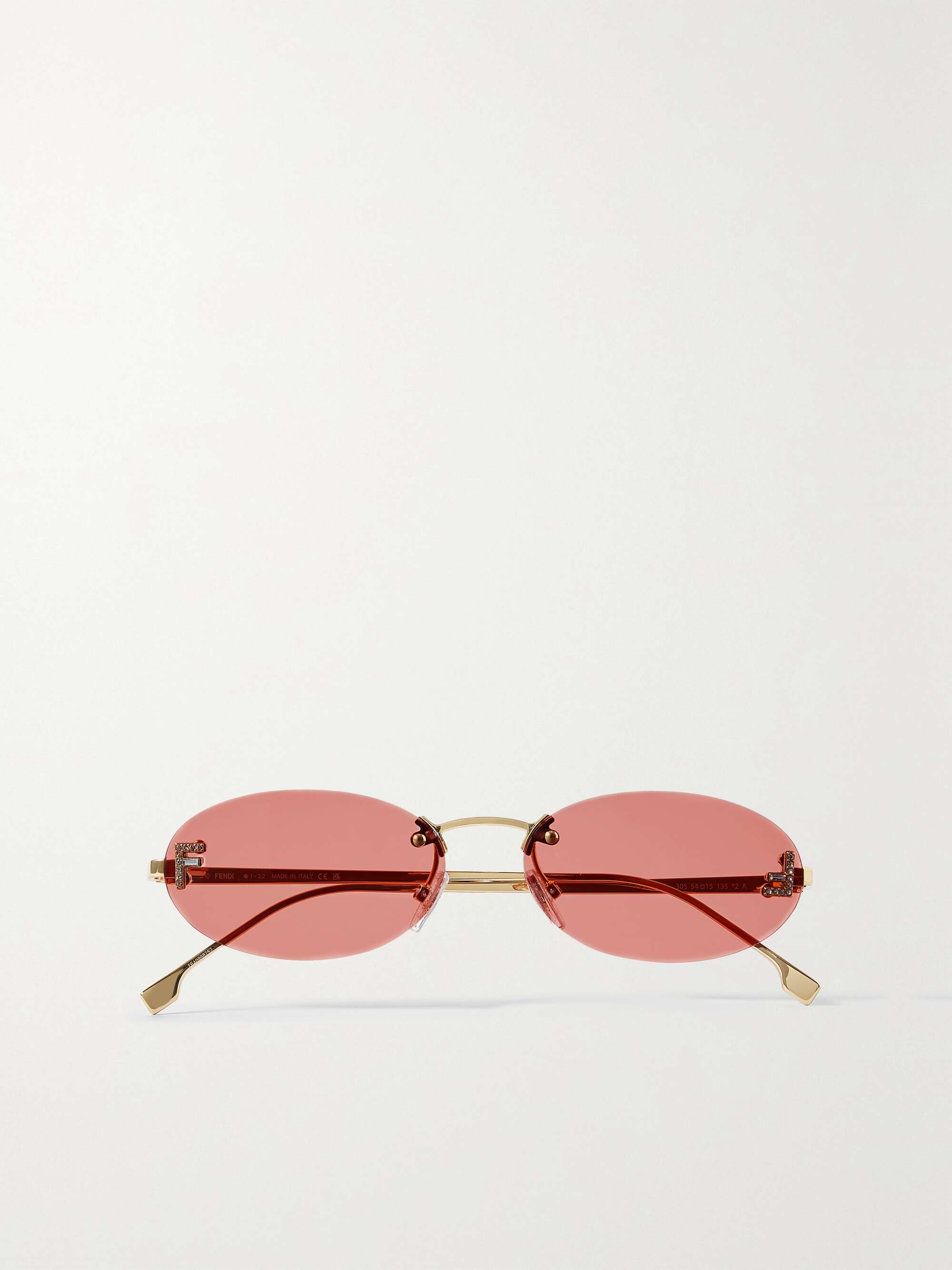 FENDI EYEWEAR Oval-frame crystal-embellished silver-tone sunglasses