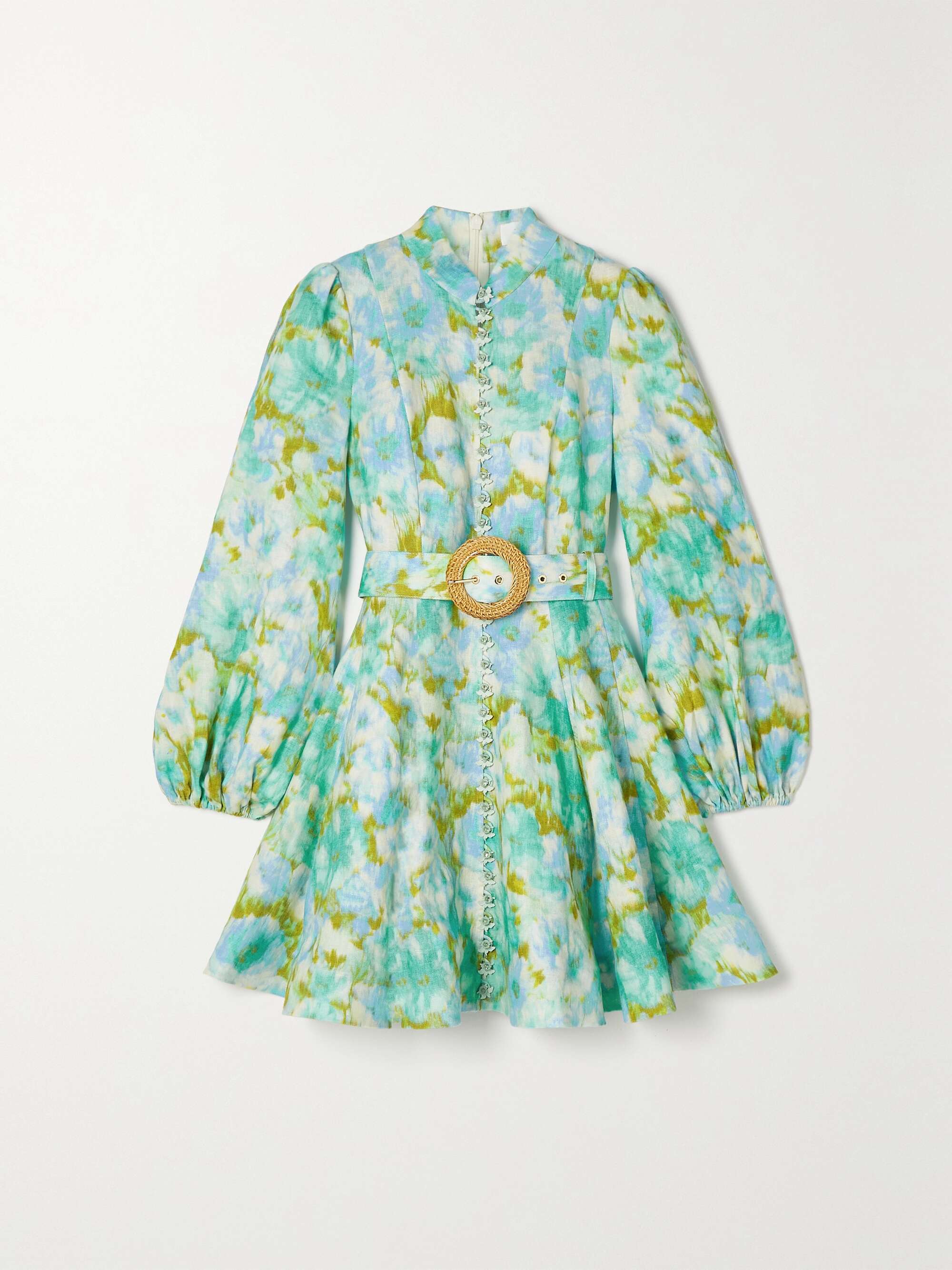 High Tide belted floral-print linen mini dress