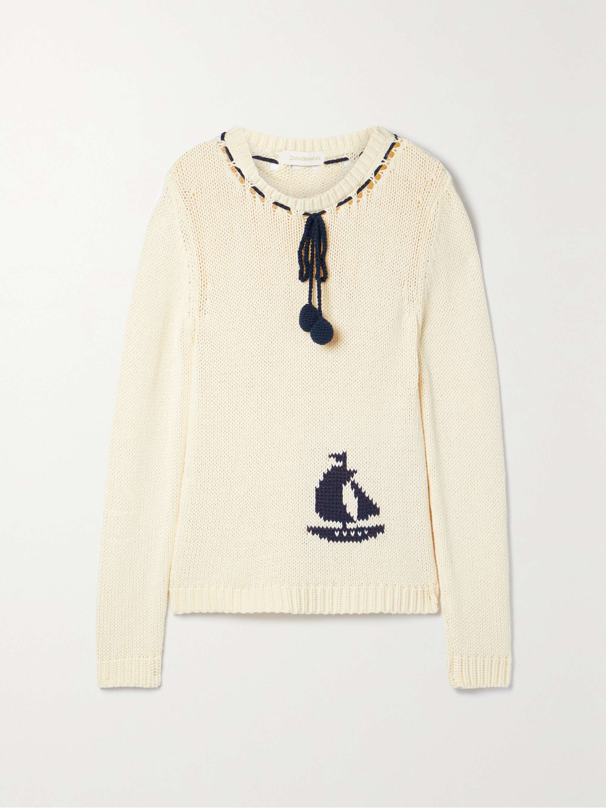 High Tide tie-detailed intarsia cotton sweater