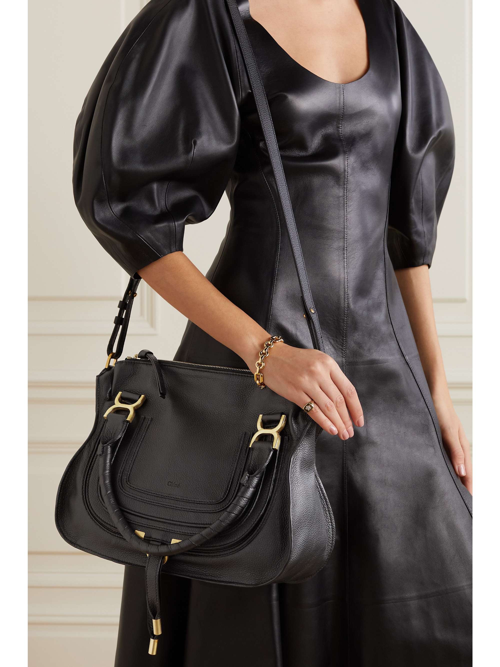 CHLOÉ + NET SUSTAIN Marcie medium textured-leather tote
