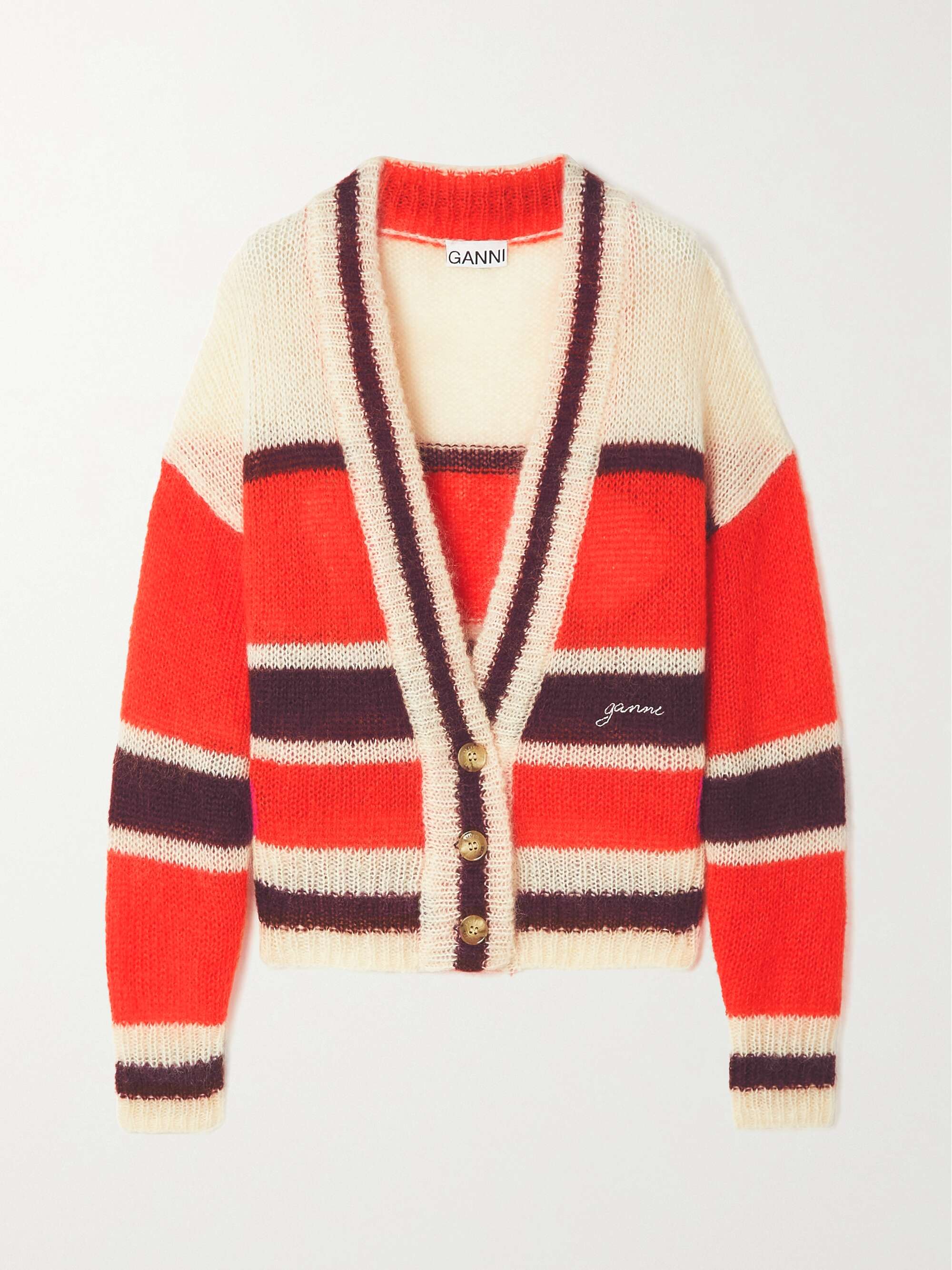 GANNI stripe-print Mohair Cardigan - Farfetch