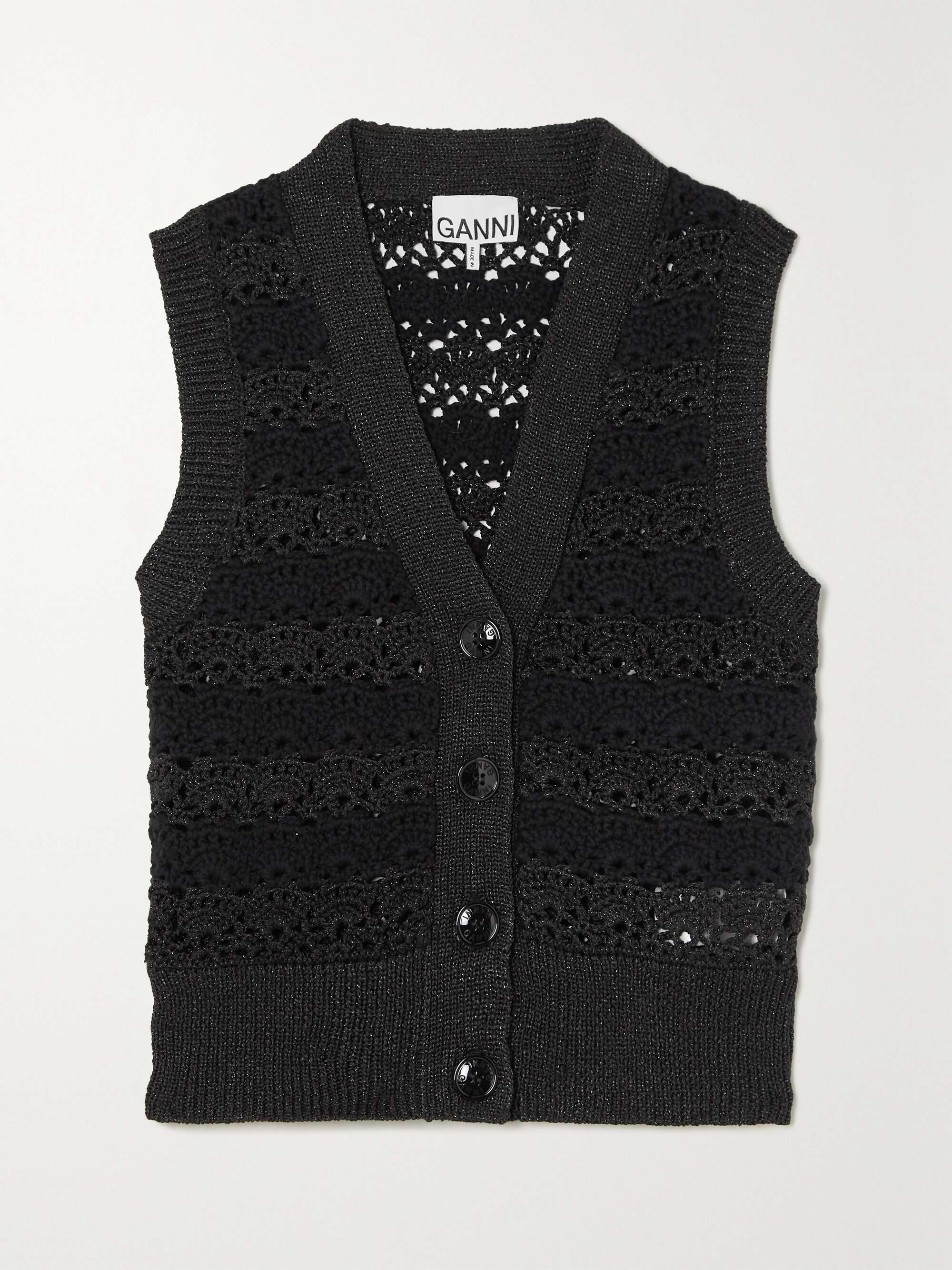 Metallic crochet-knit vest