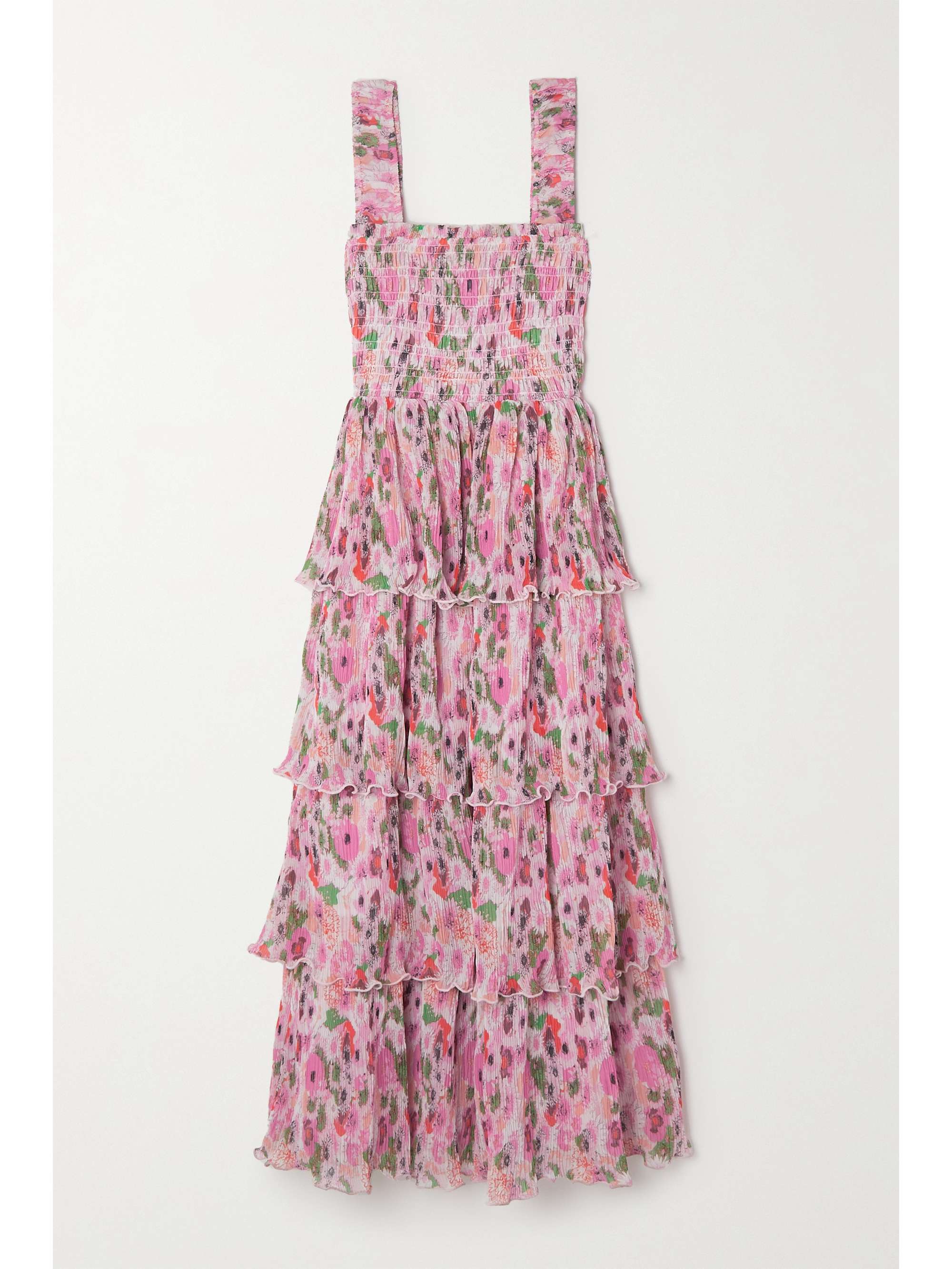 GANNI + NET SUSTAIN tiered floral-print recycled-georgette midi dress |  NET-A-PORTER