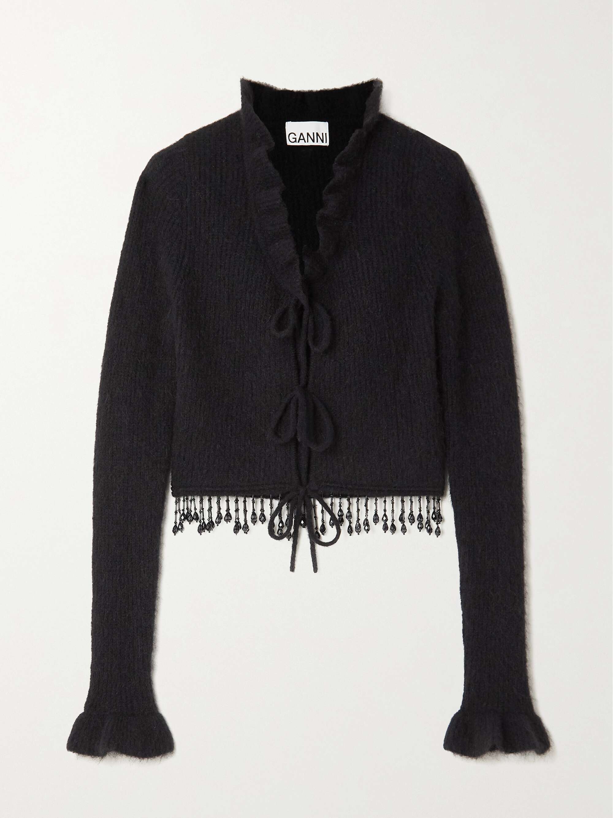 GANNI + NET SUSTAIN cropped embellished ribbed-knit cardigan | NET-A-PORTER