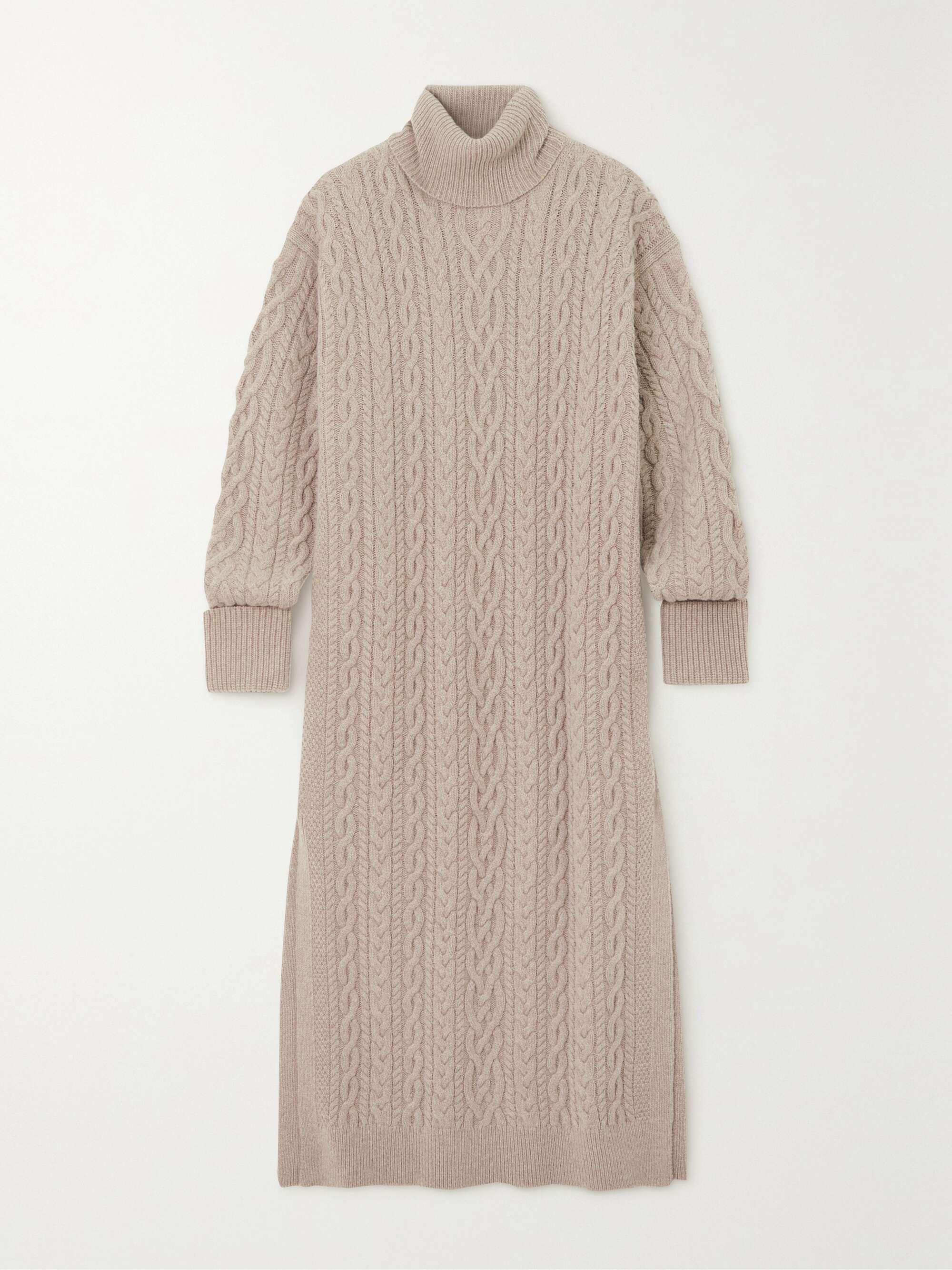 Cable-knit wool-blend turtleneck midi dress