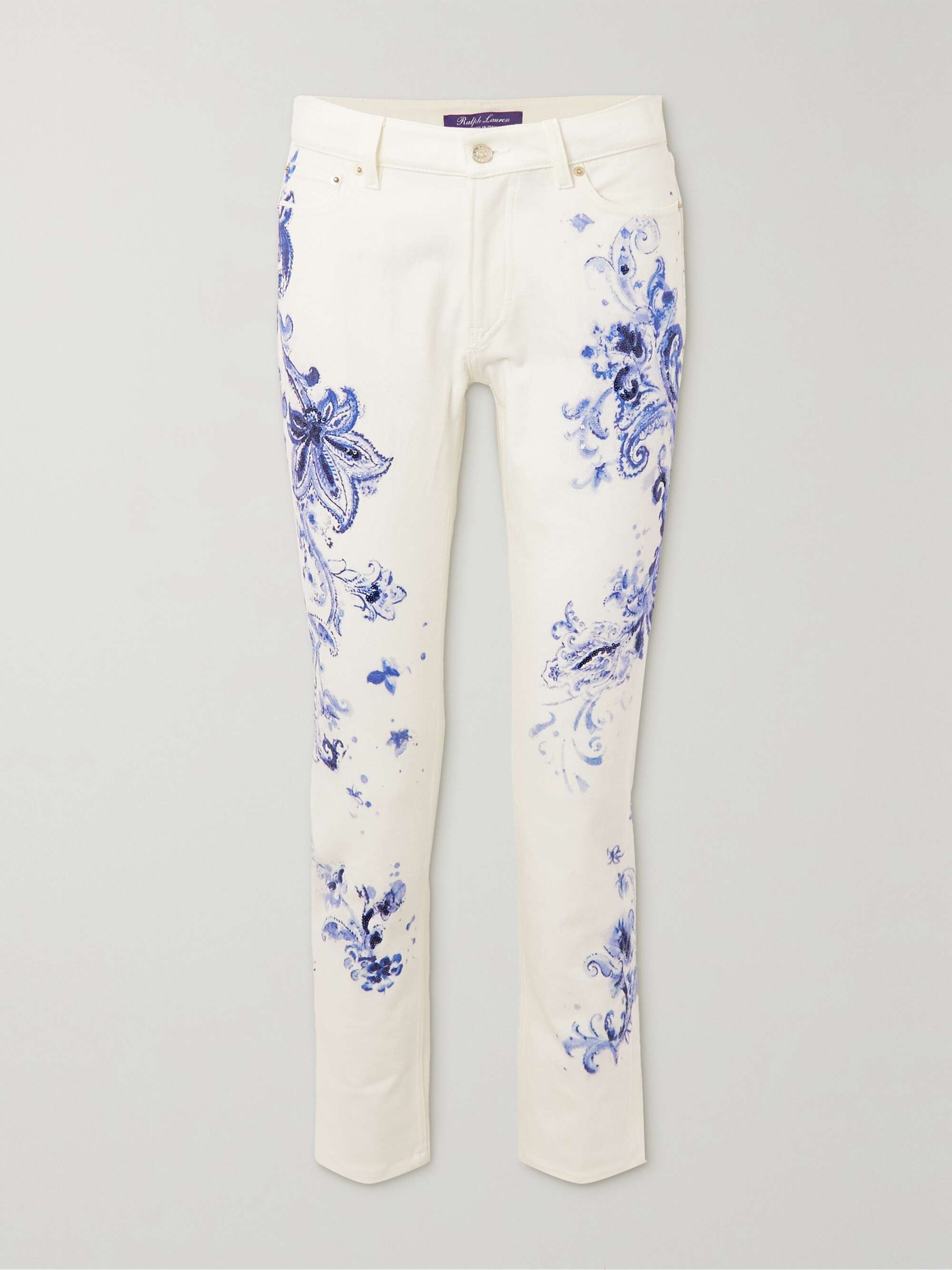RALPH LAUREN COLLECTION Sequin-embellished paisley-print mid-rise skinny  jeans | NET-A-PORTER