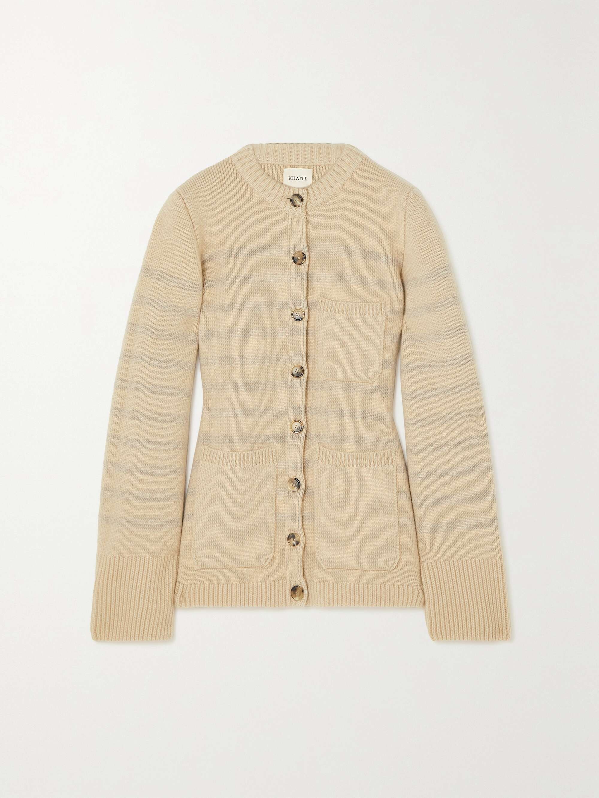 KHAITE Suzette striped stretch-cashmere cardigan | NET-A-PORTER