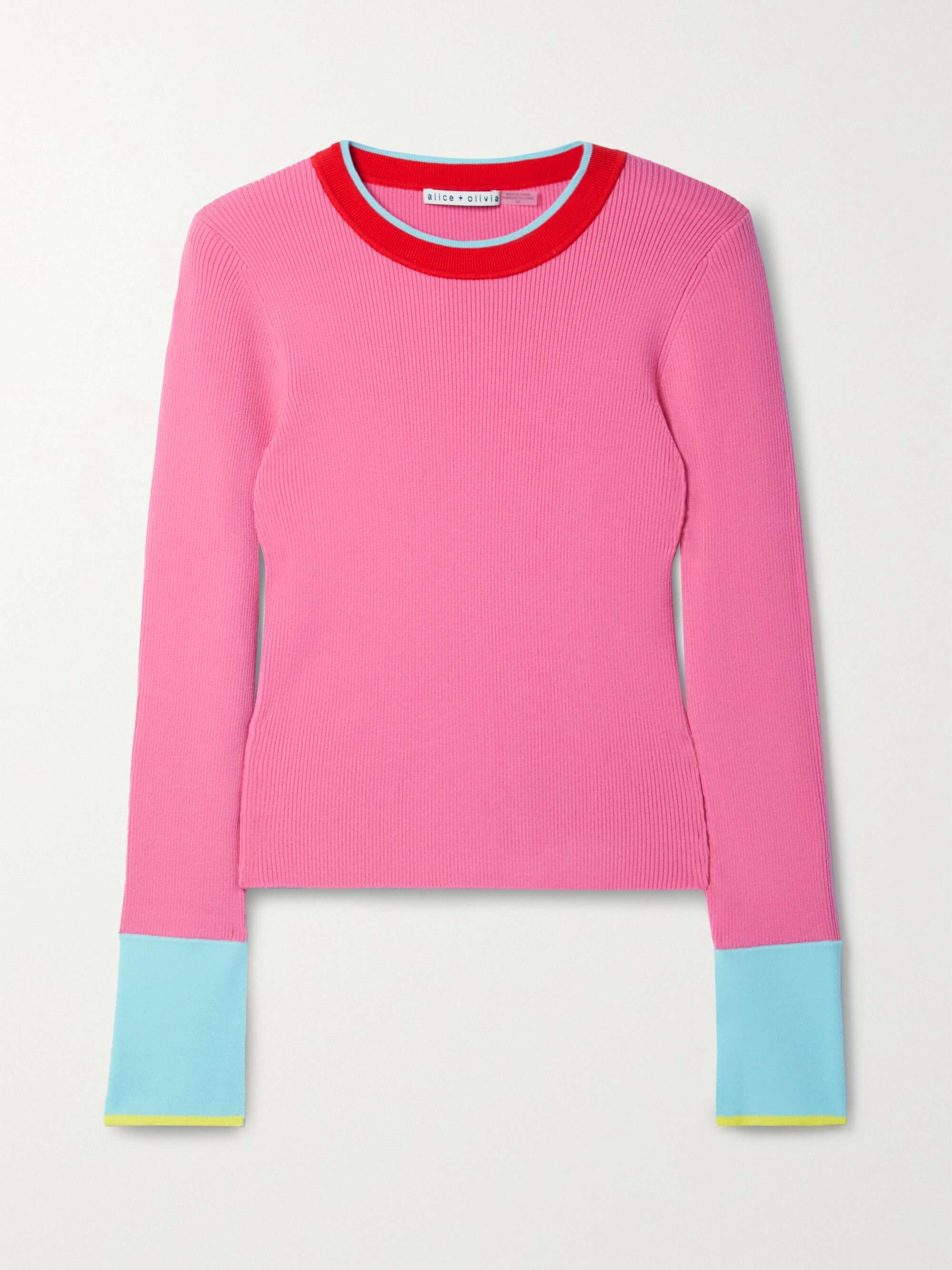 ALICE + OLIVIA Westi color-block ribbed merino wool-blend sweater |  NET-A-PORTER