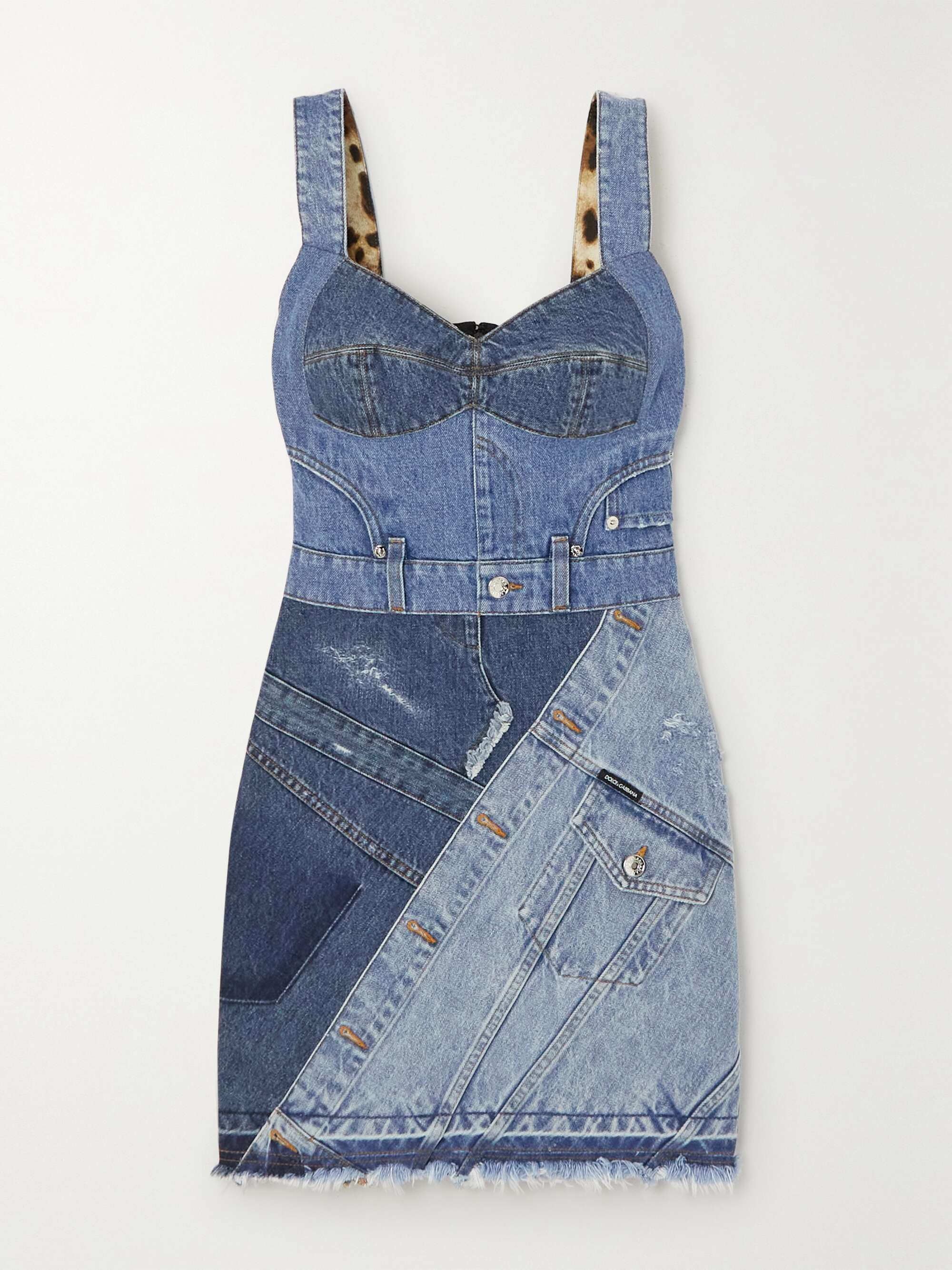 Patchwork denim and stretch-jersey mini dress