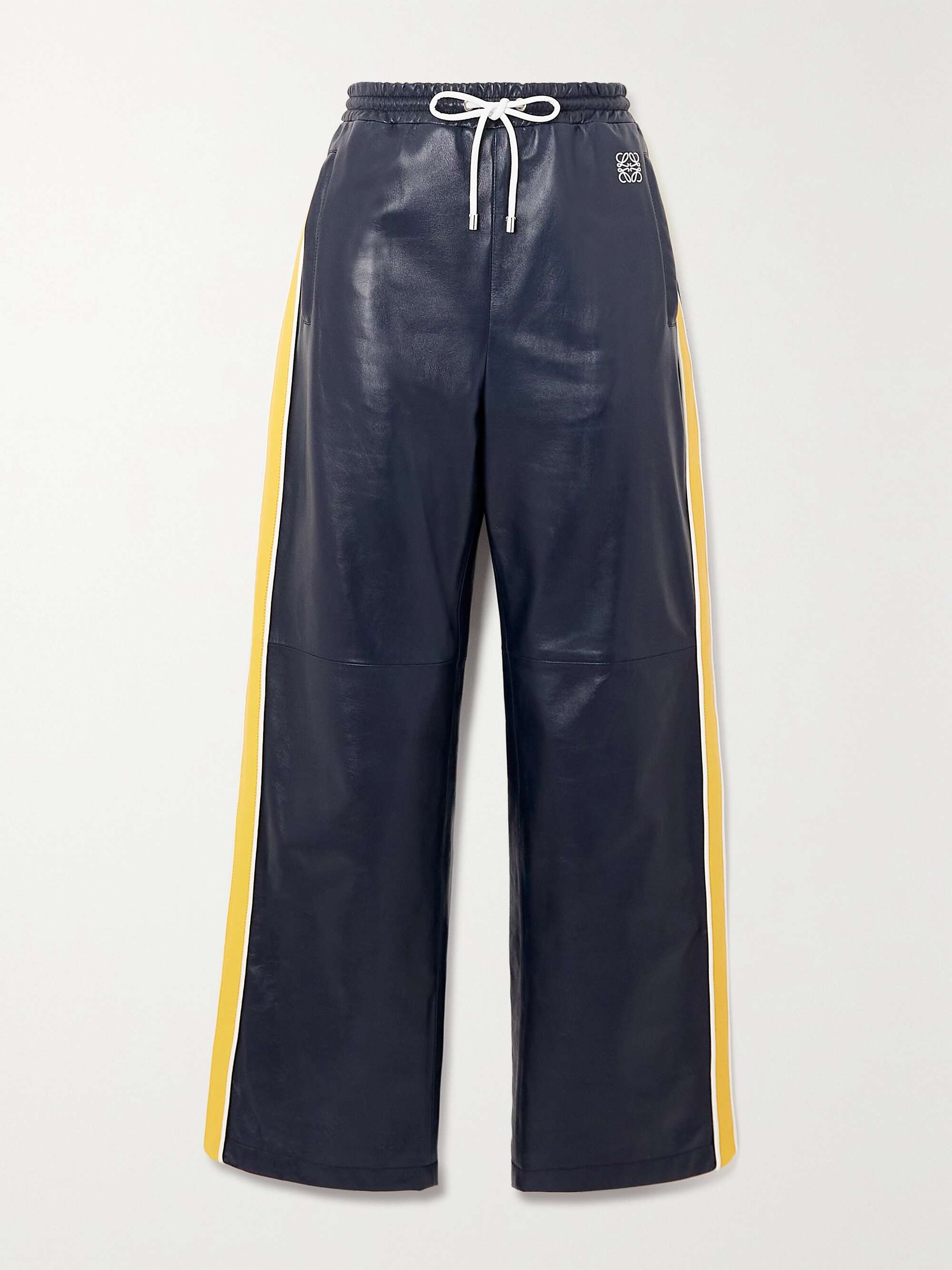 Printed leather track pants
