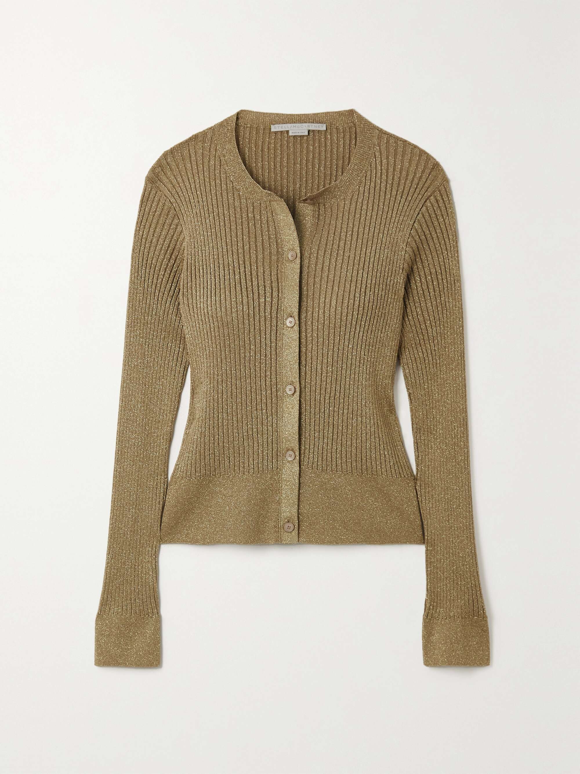 Metallic ribbed-knit cardigan