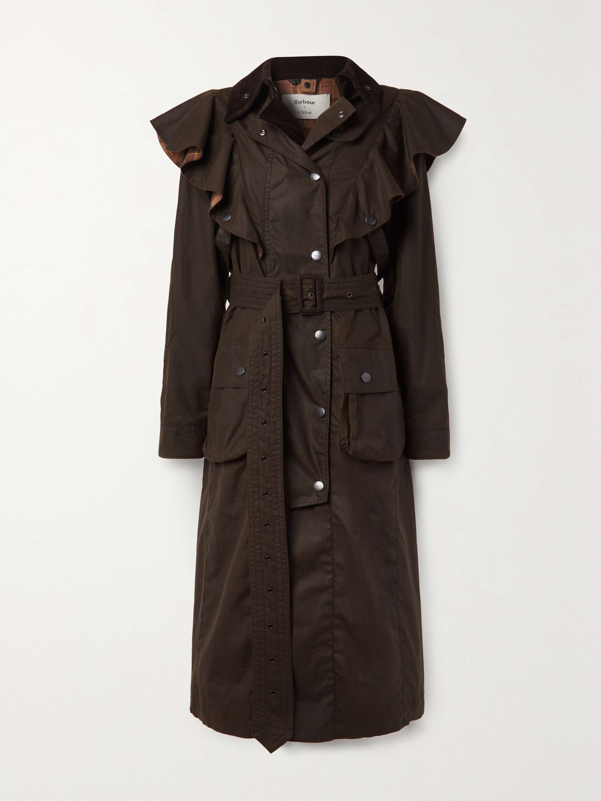 CHLOÉ + Barbour ruffled belted coated-cotton trench coat | NET-A