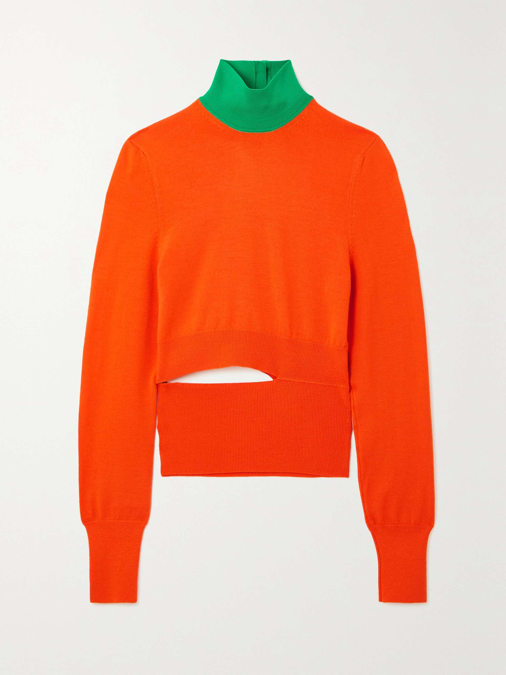 VICTORIA BECKHAM Cutout two-tone wool-blend turtleneck sweater |  NET-A-PORTER