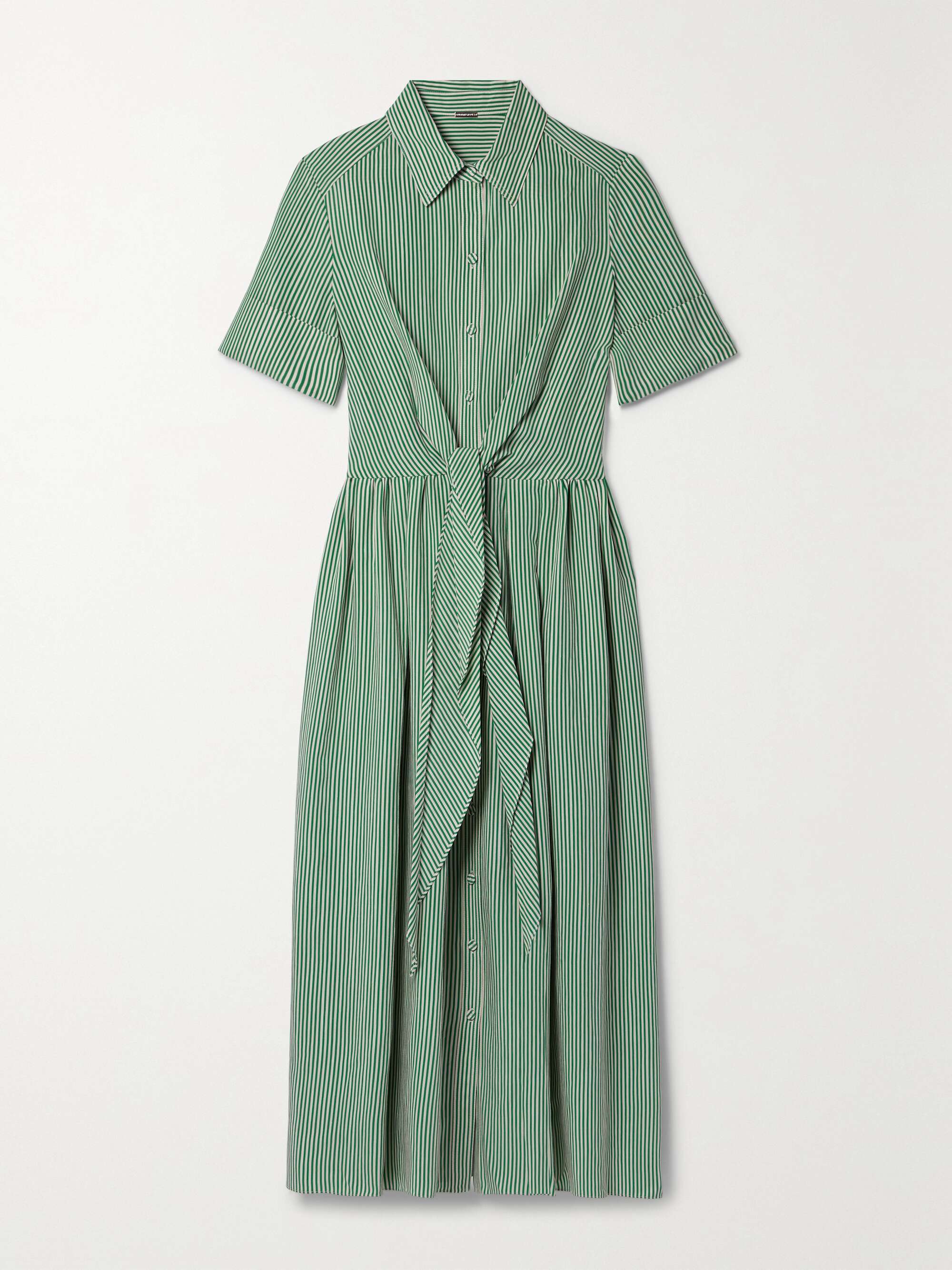 ADAM LIPPES Attacher tie-front striped cotton-blend poplin midi shirt dress  | NET-A-PORTER