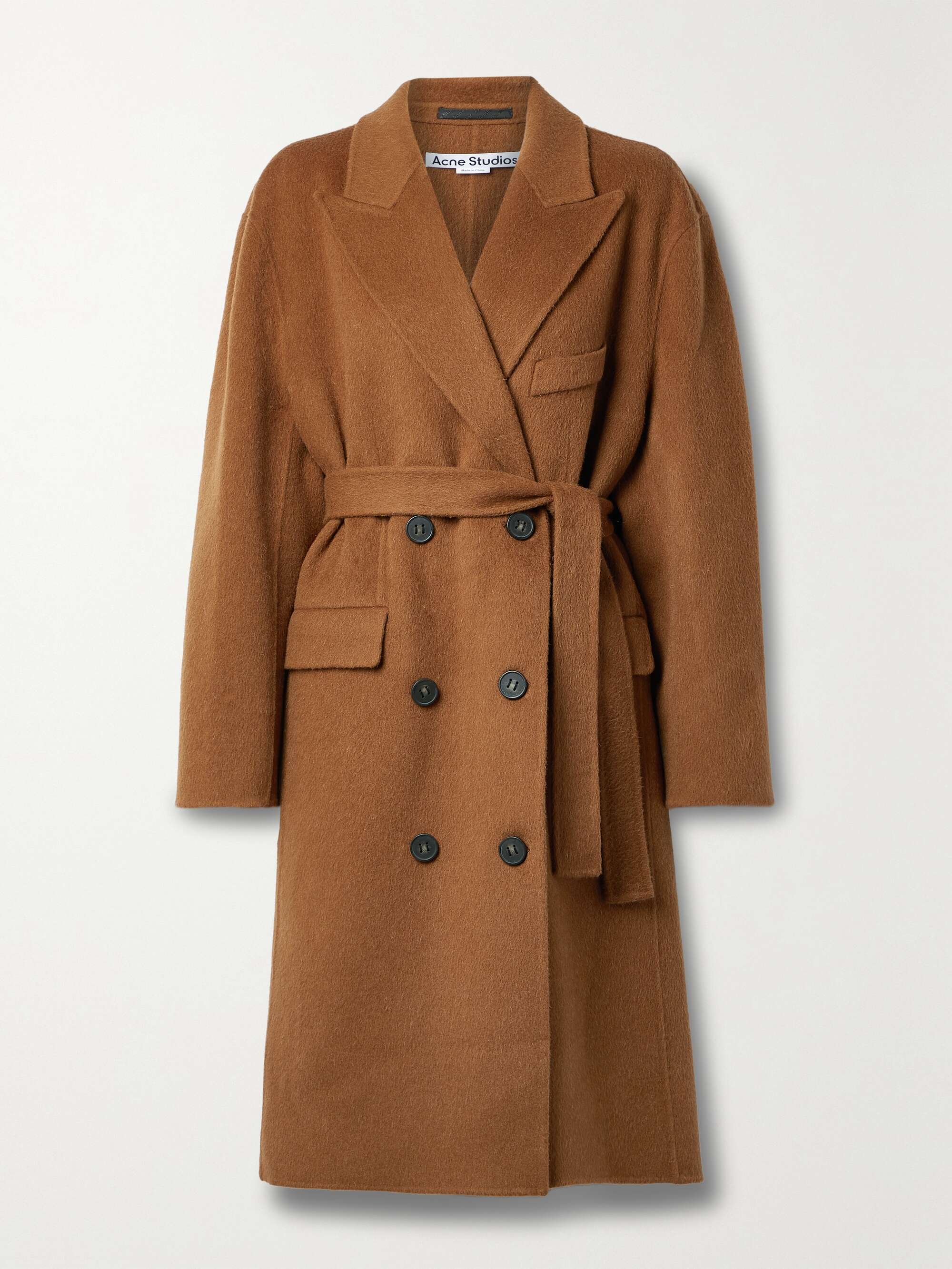 Women's Brown Belted Wool Coat | Mongulai