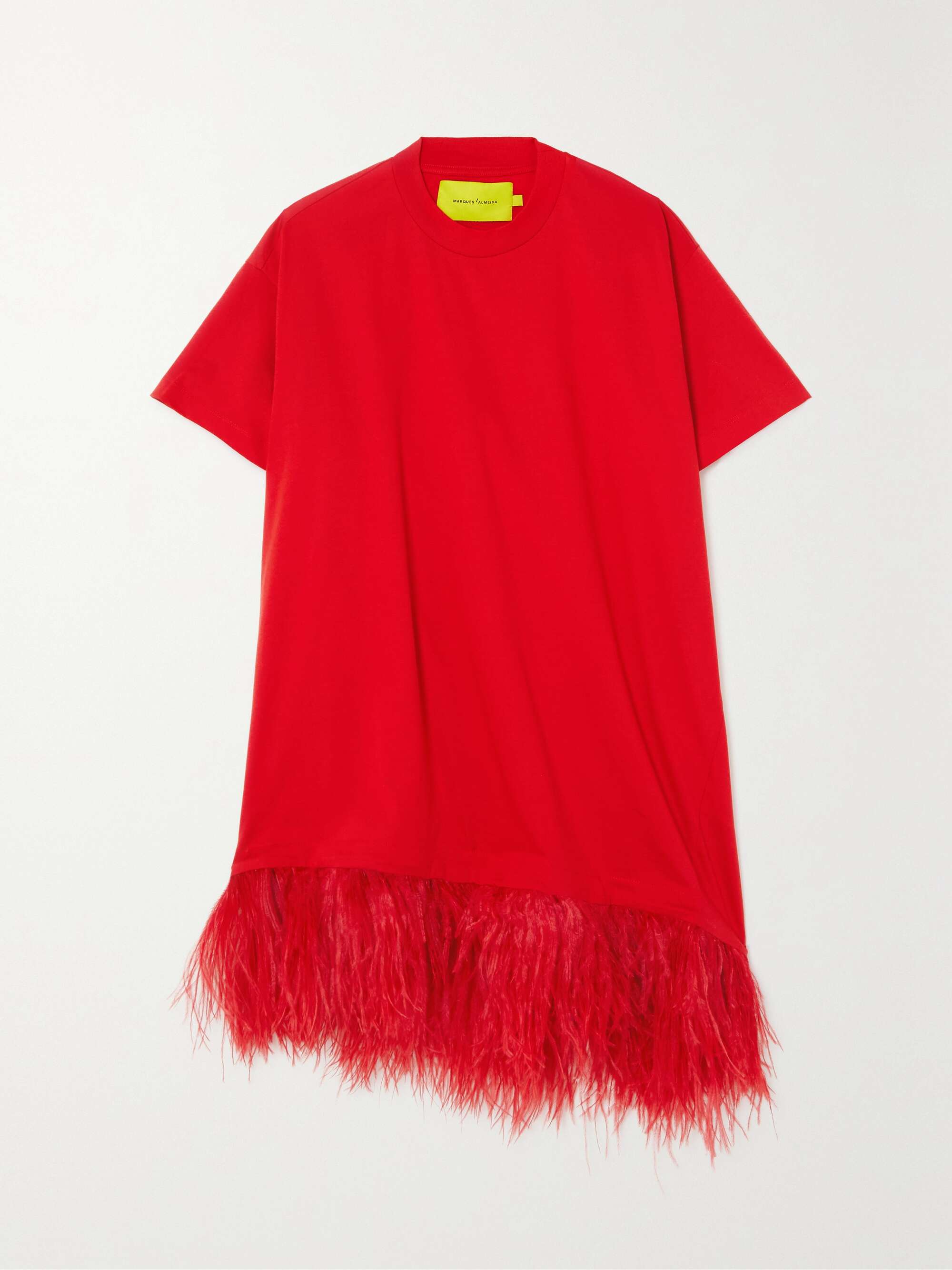 Oversized feather-trimmed organic cotton-jersey T-shirt